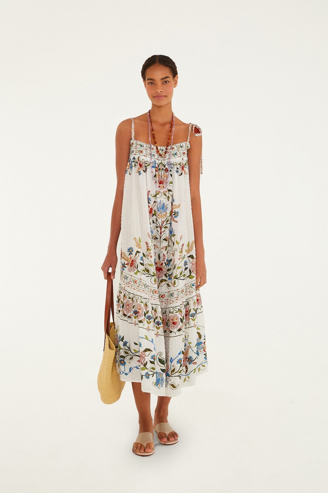 farm rio off white garden tiles maxi dress Womens Farm Rio Flora Tile Off-White Maxi Dress L (US 12-14)