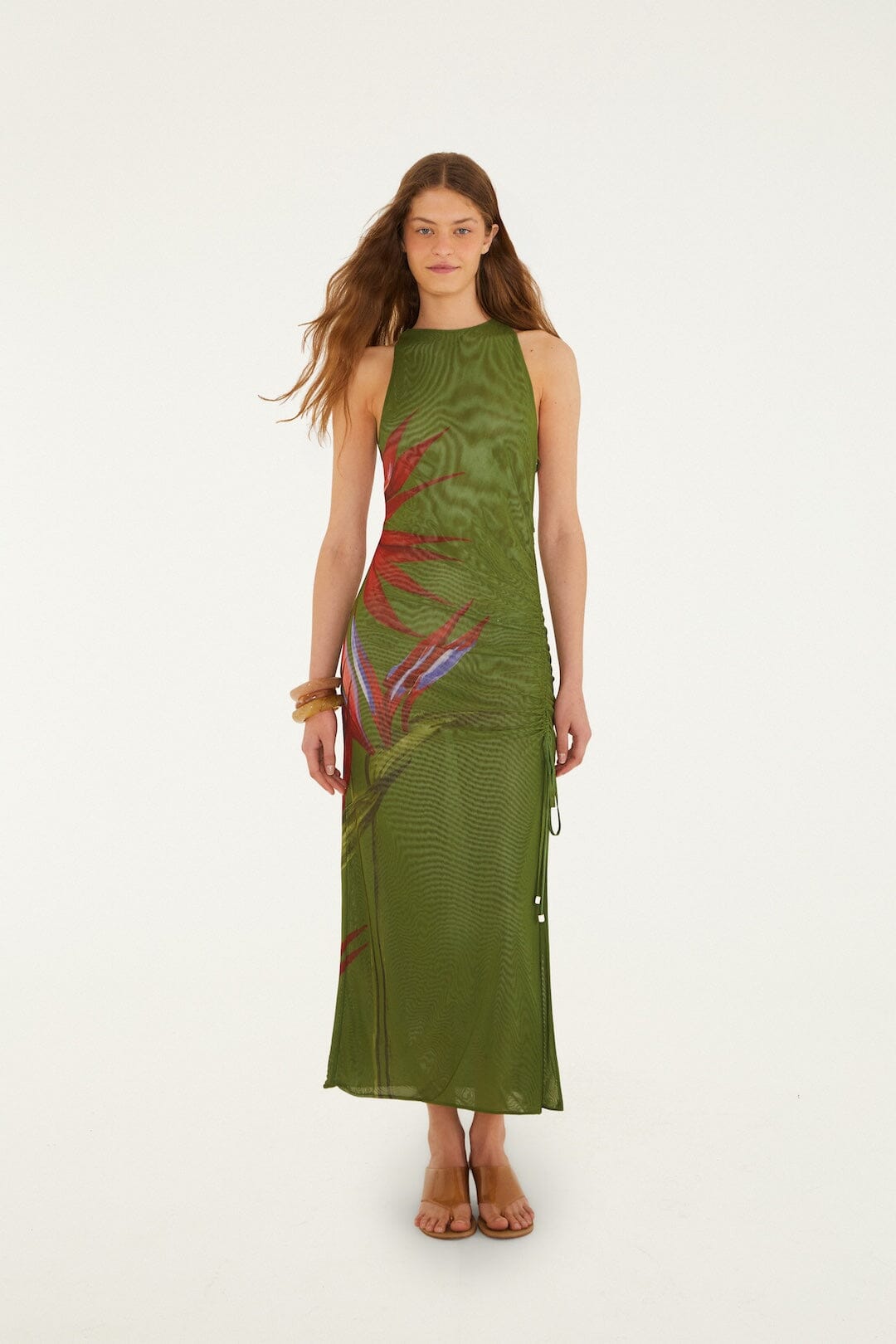 farm rio dark green dress Dark Green High Neck Cut-Out Maxi Dress