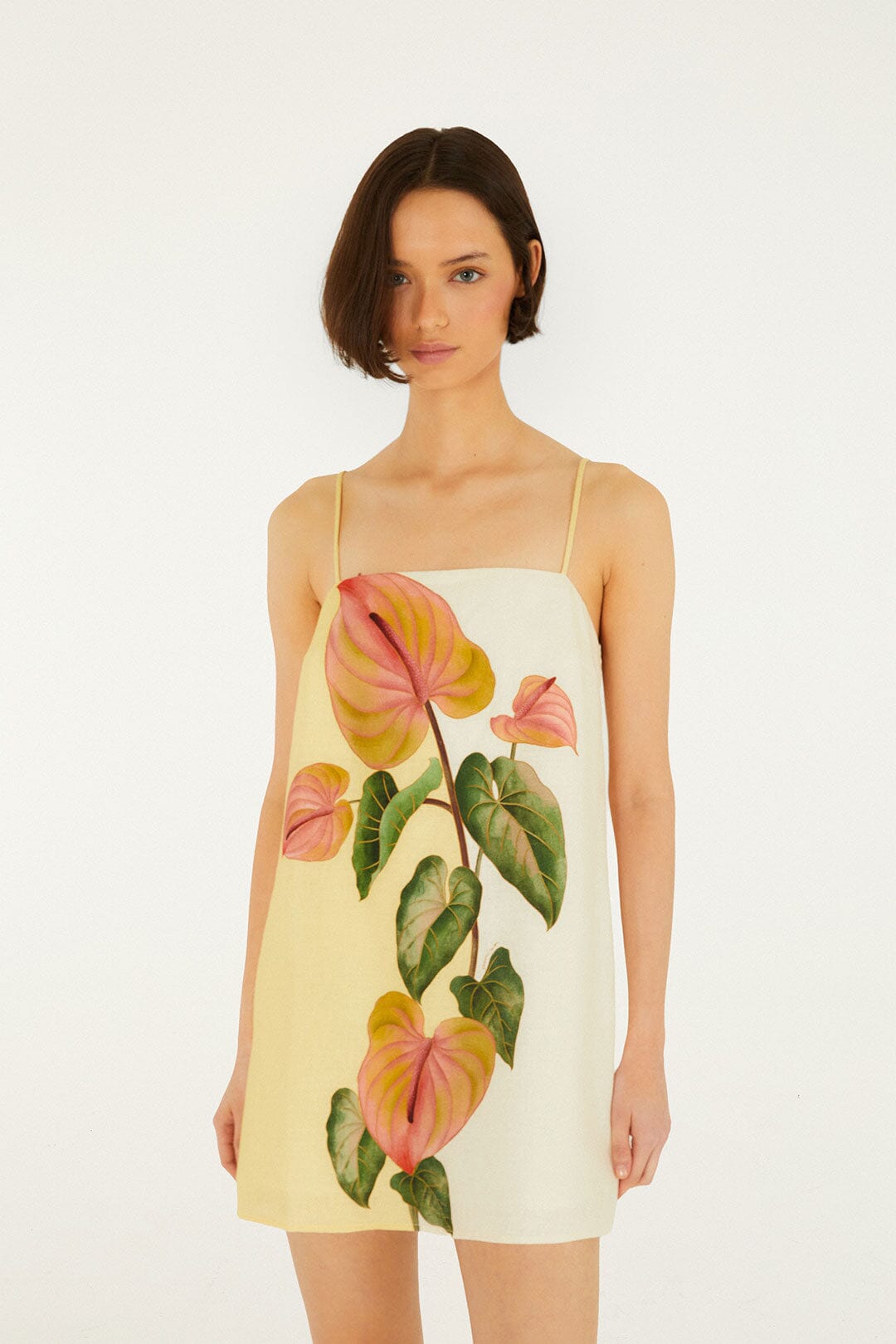 Golden Yellow Anthurium Square Neck Mini Dress