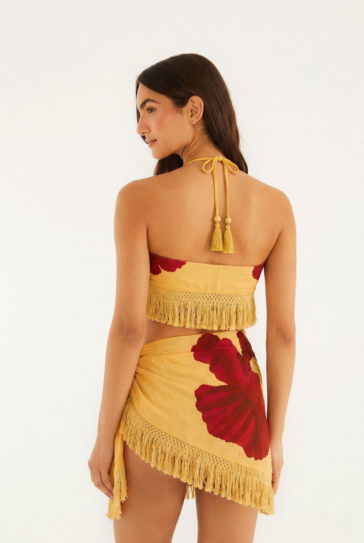 Tie Side Skirt With Fringe