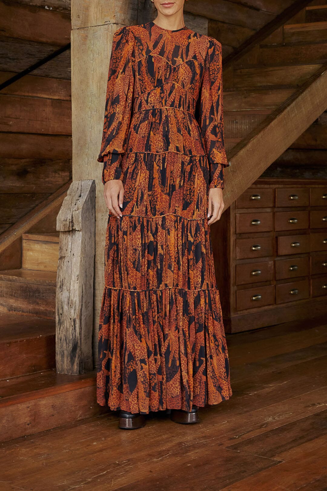 Black Giraffes Puff Sleeve Maxi Dress – FARM Rio