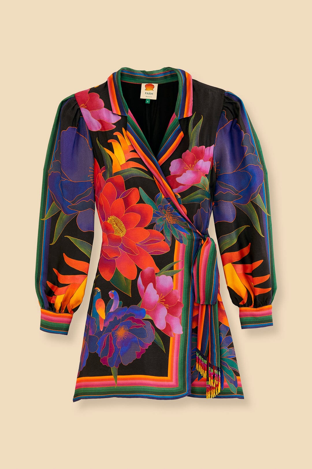 Black Flower Season Scarf Mini Wrap Dress