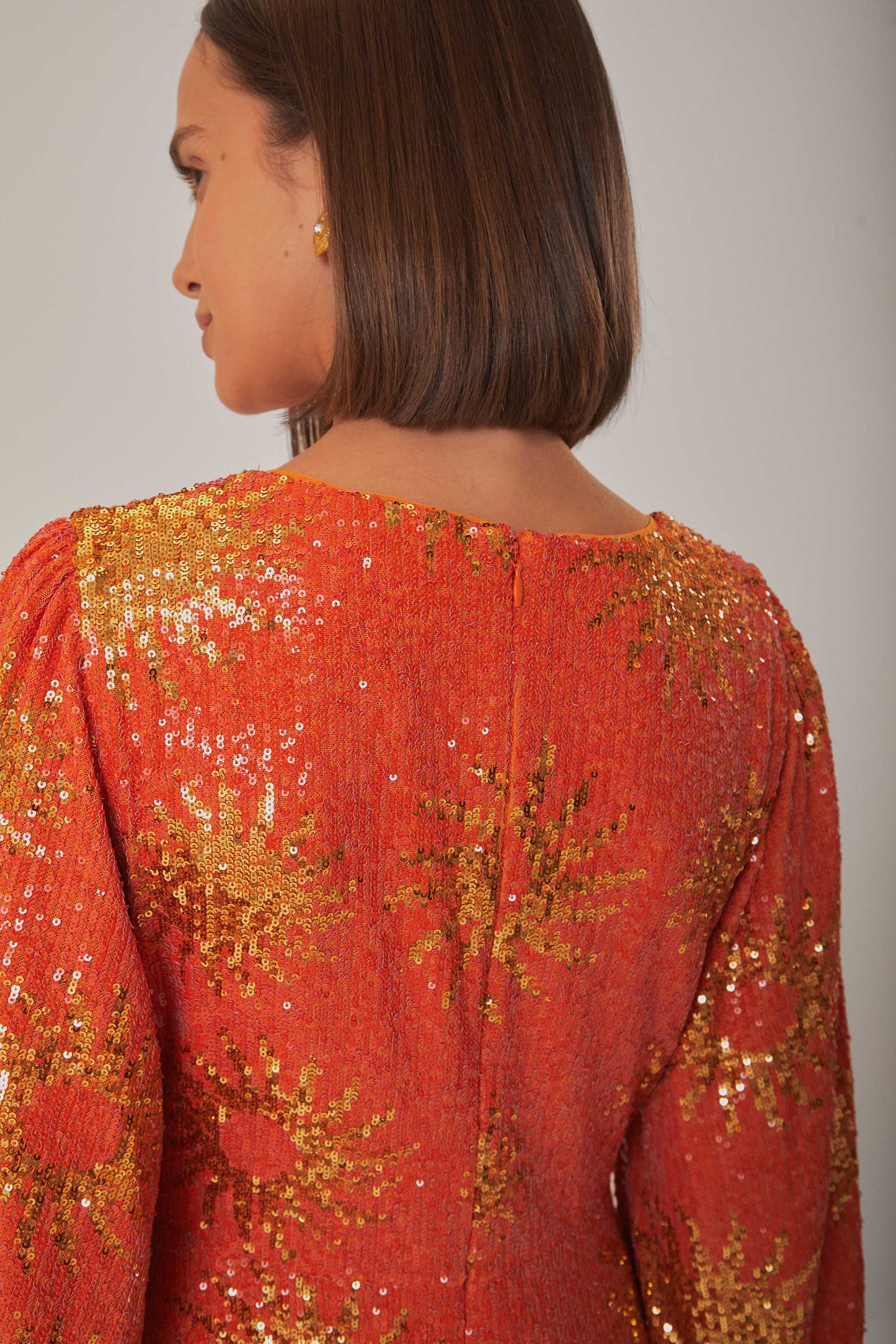 Orange Sunny Mood Sequin Cut Out Midi Dress