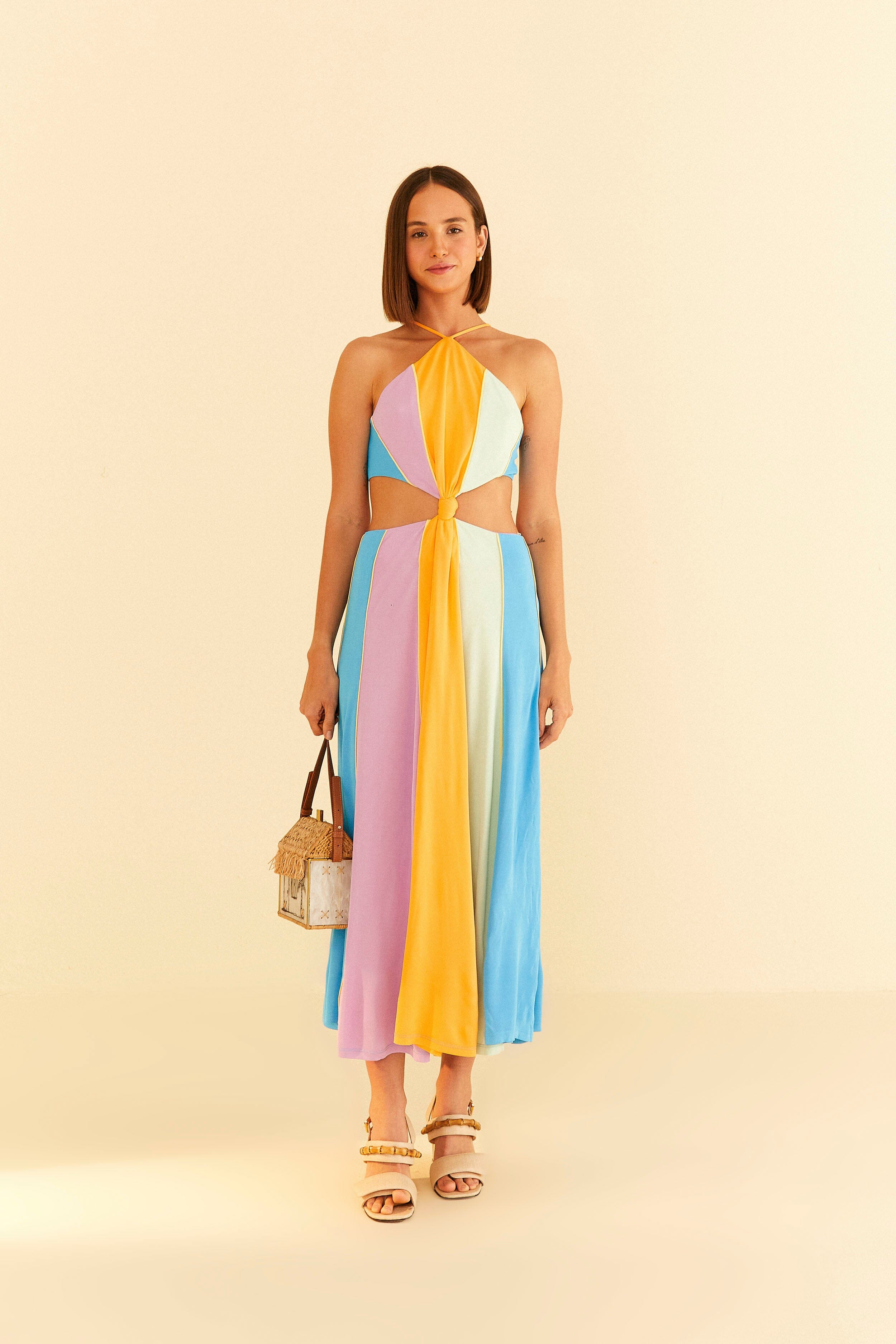 Color Blocking Sleeveless Maxi Dress
