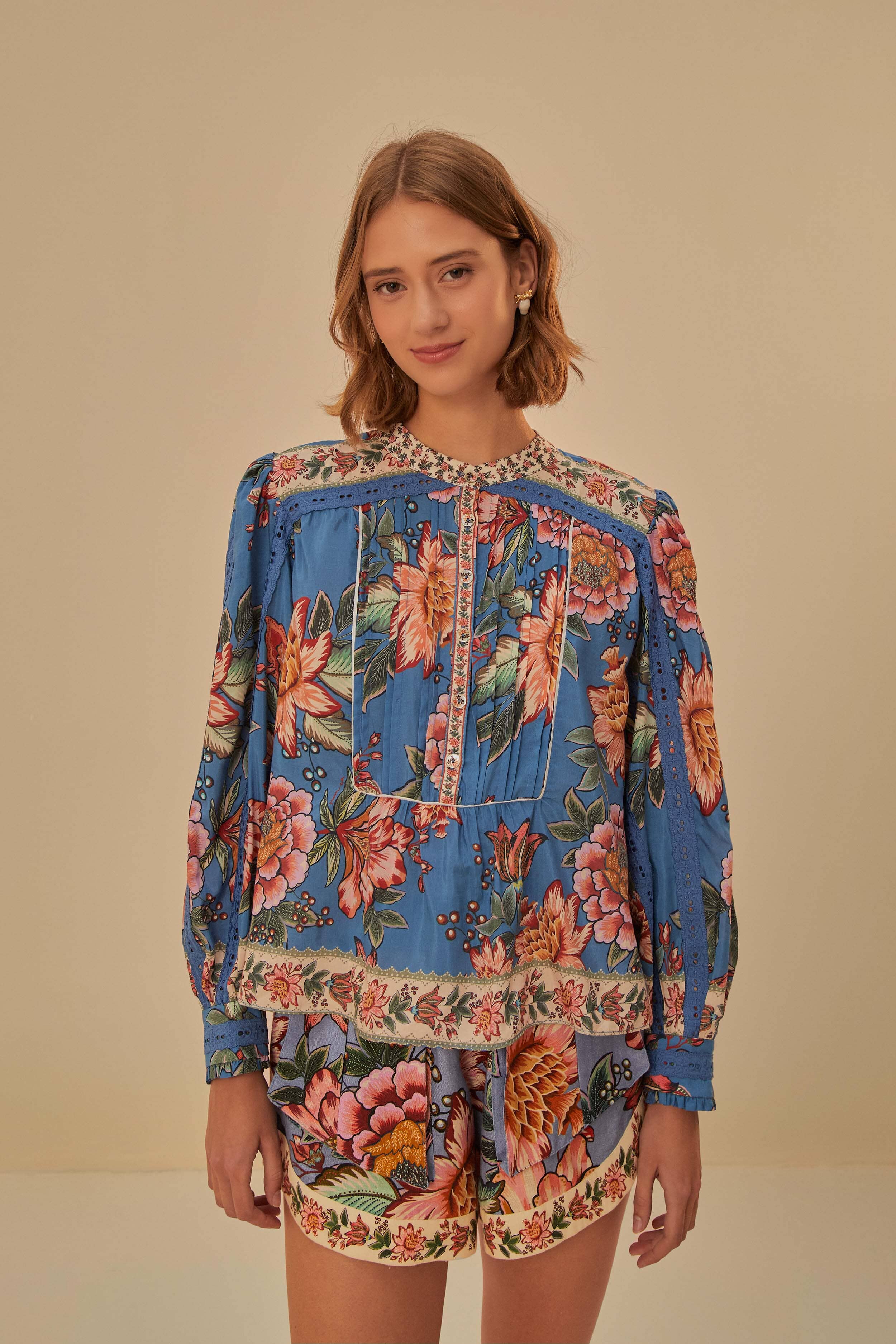Floral Embroidery Flounce Sleeve Longline Blouse – Doruk