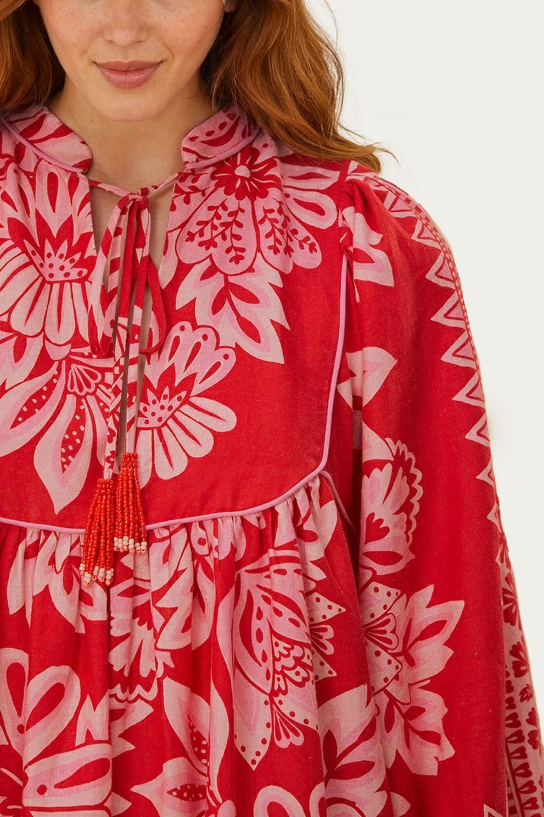 Flora Tapestry Red Long Sleeve Mini Dress