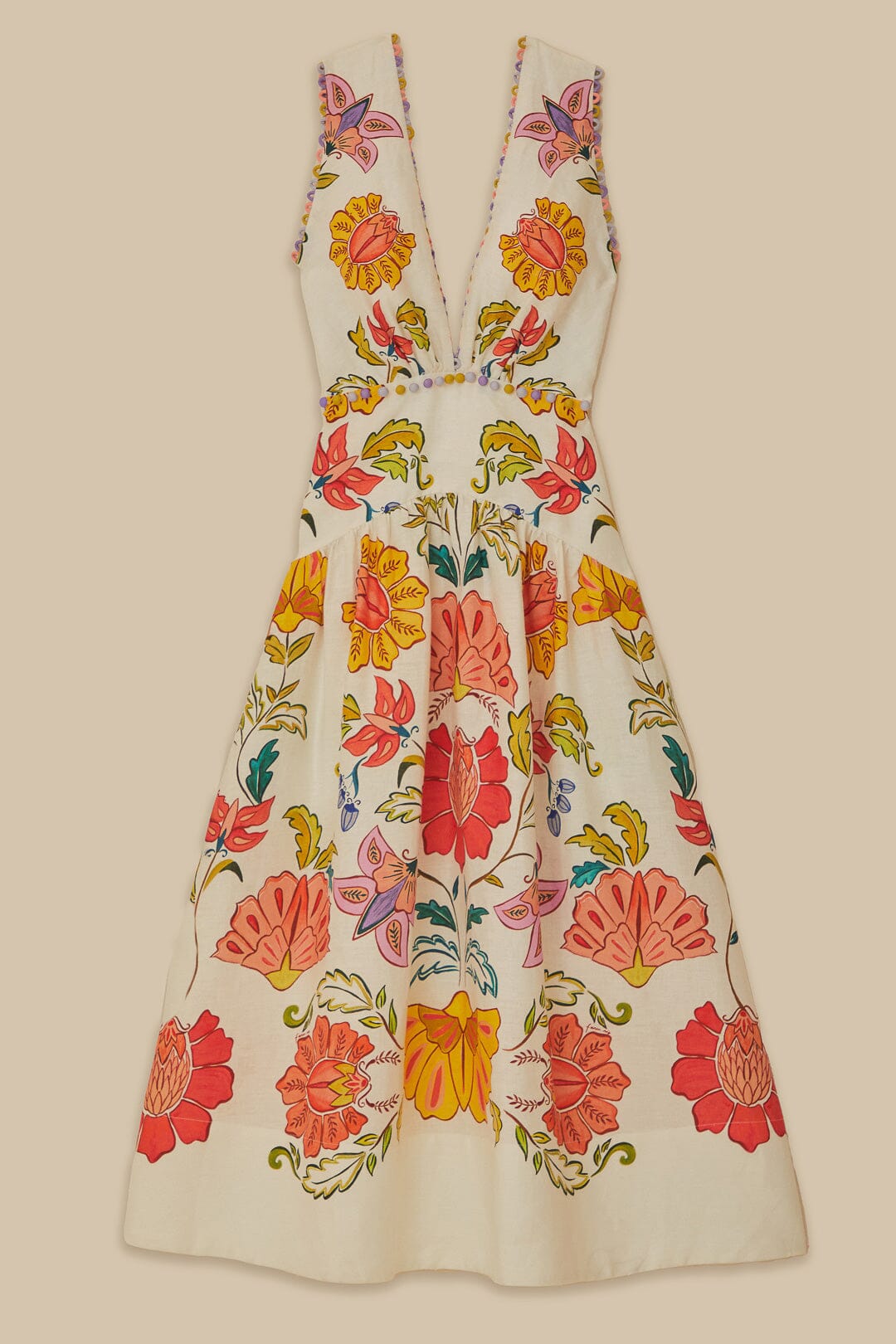 Off-White Floral Insects Euroflax™ Premium Linen Maxi Dress