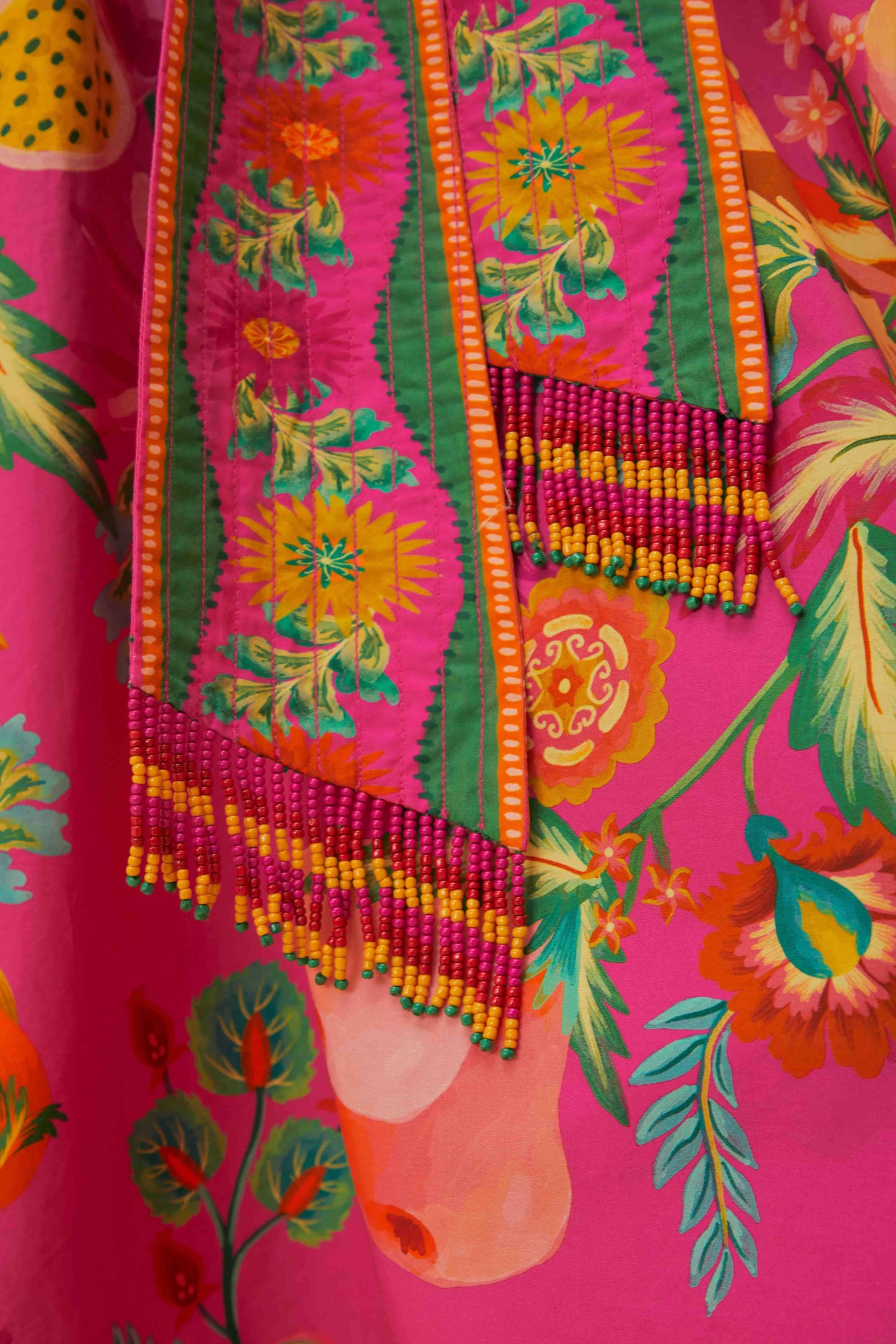 Pink Delicate Fruit Garden Organic Cotton Midi Dress