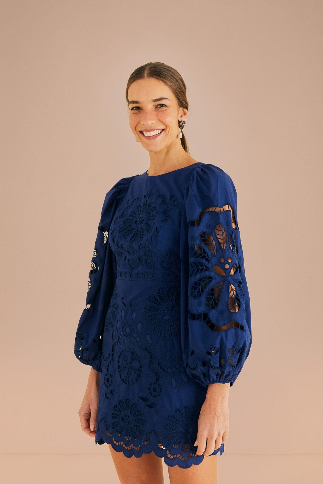 Navy Blue Flowery Richelieu Mini Dress Navy Blue Flowery Richelieu Mini Dress