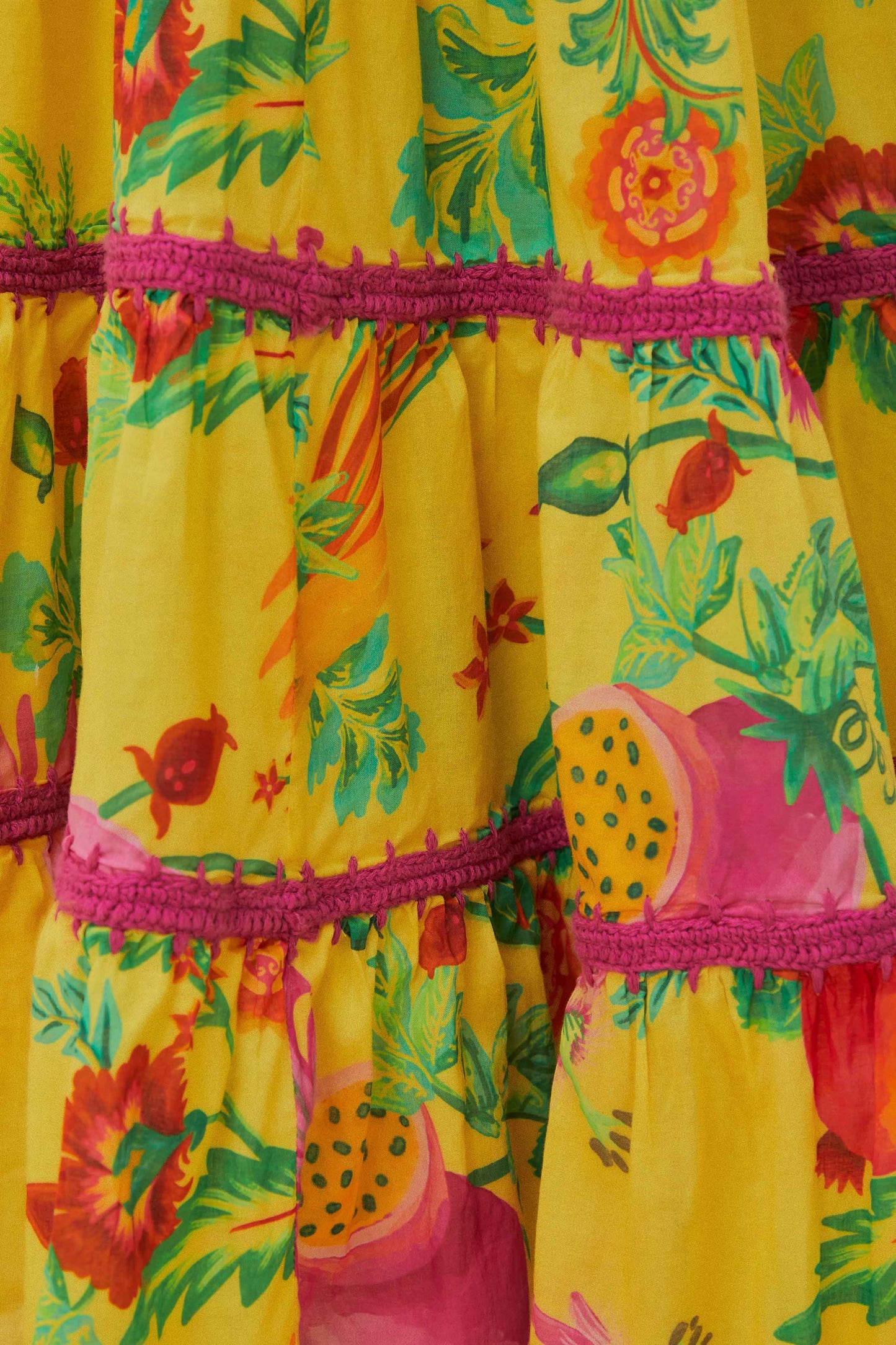 Yellow Delicate Fruit Garden Smocked Maxi Dress