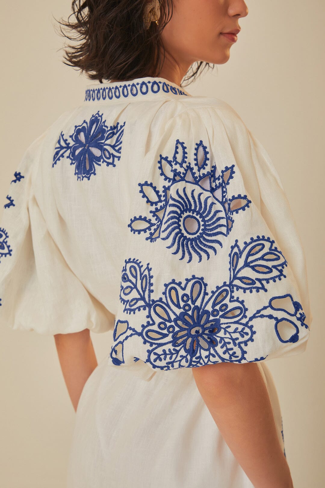 White Richelieu Euroflax™ Premium Linen Mini Dress