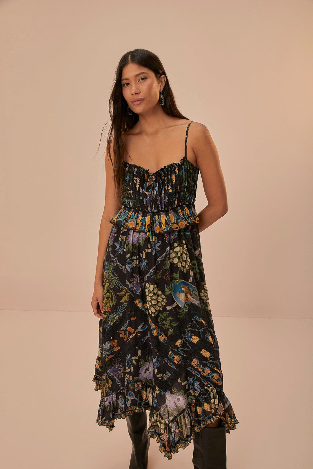 Winter Garden Black Pleated Lace Sleeveless Midi Dress FARM Rio Winter Garden Black Pleated Lace Sleeveless Midi Dress FARM Rio