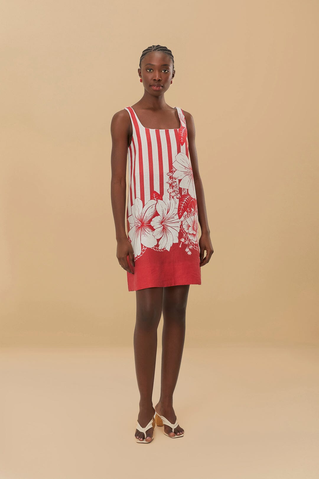 Red Floral Chain Stripes Mini Dress FARM Rio Red Floral Chain Stripes Mini Dress FARM Rio