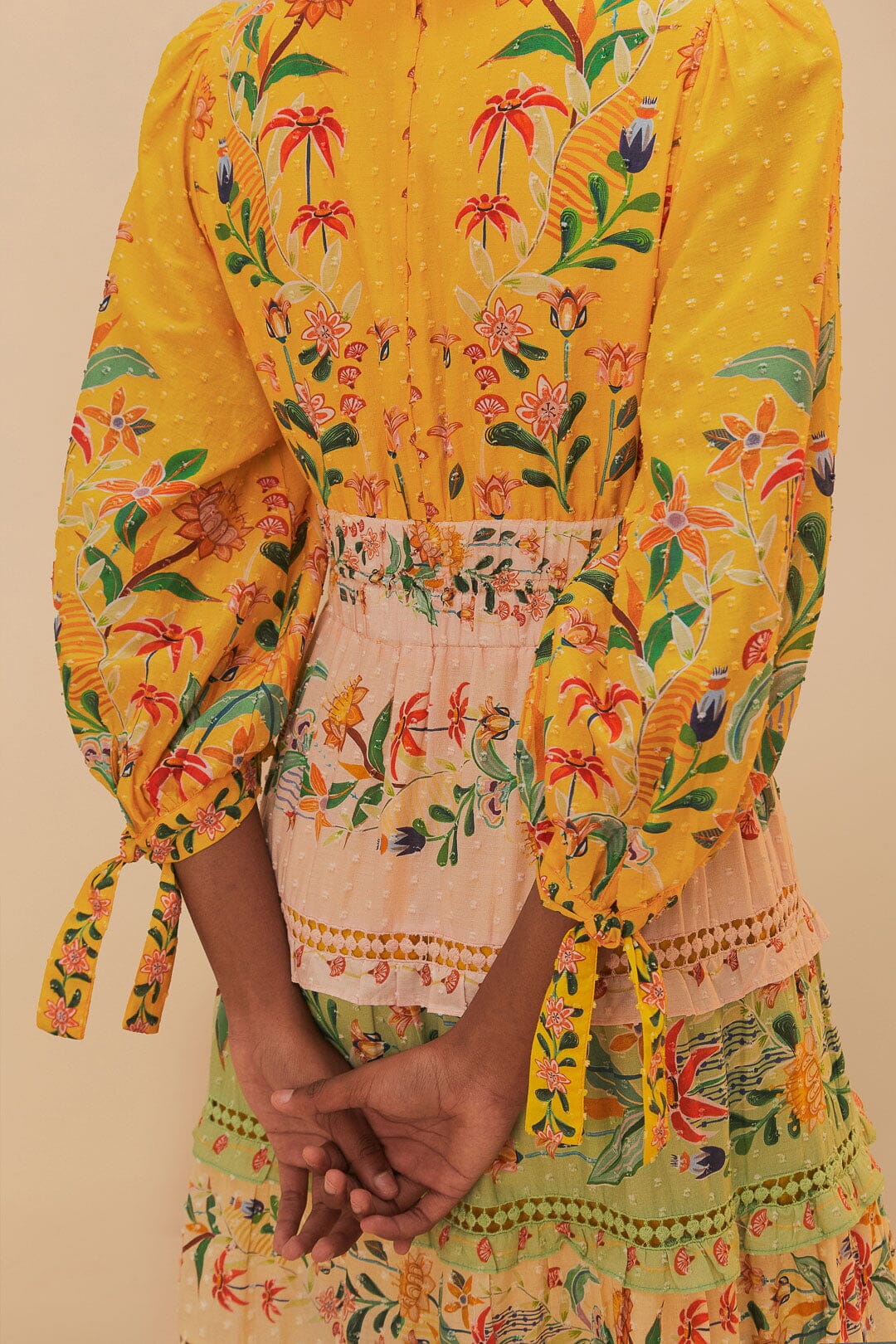 Mixed Delicate Flowers Long Sleeve Maxi Dress