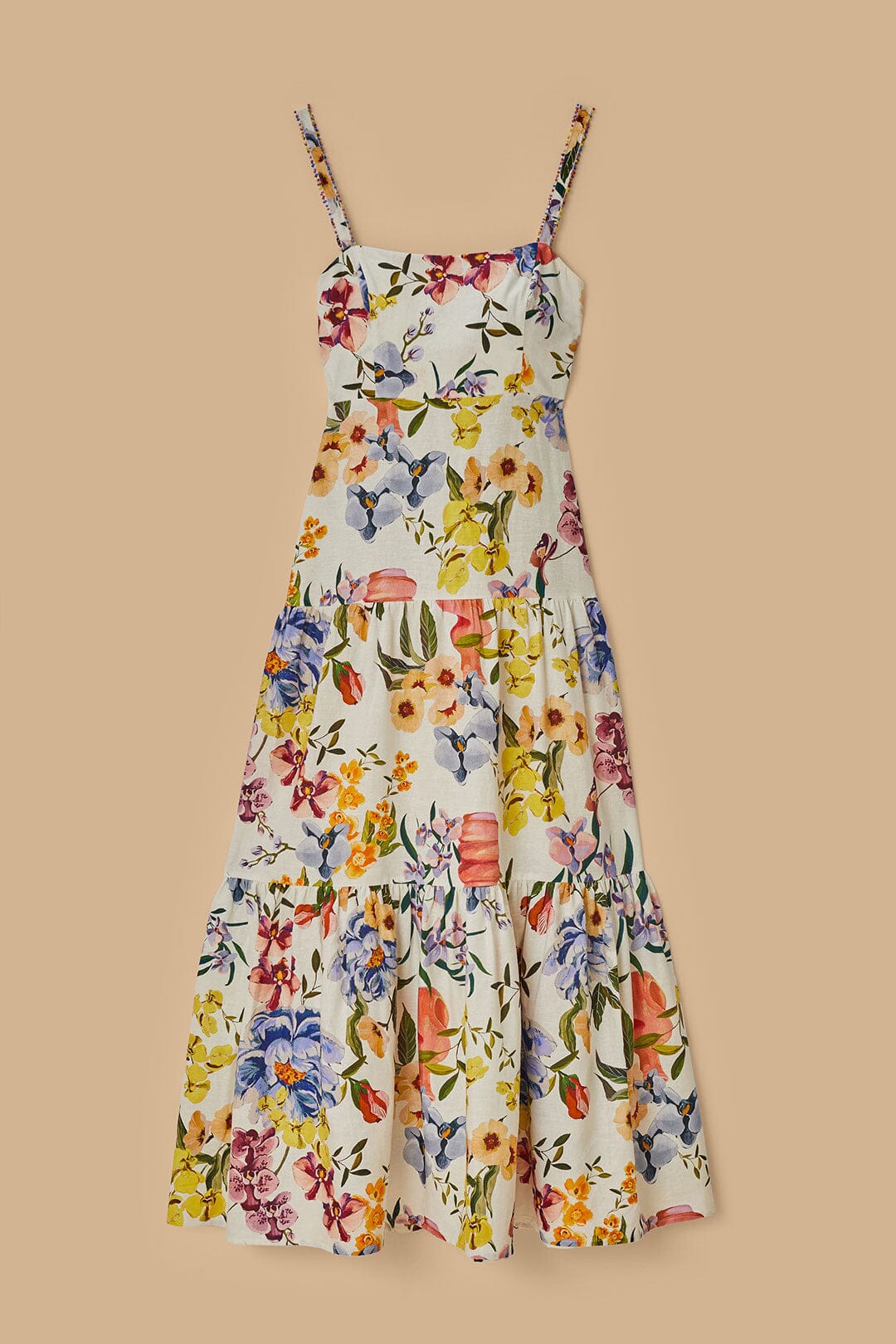 Off-White Greek Garden LENZING™ ECOVERO™ Euroflax™ Maxi Dress