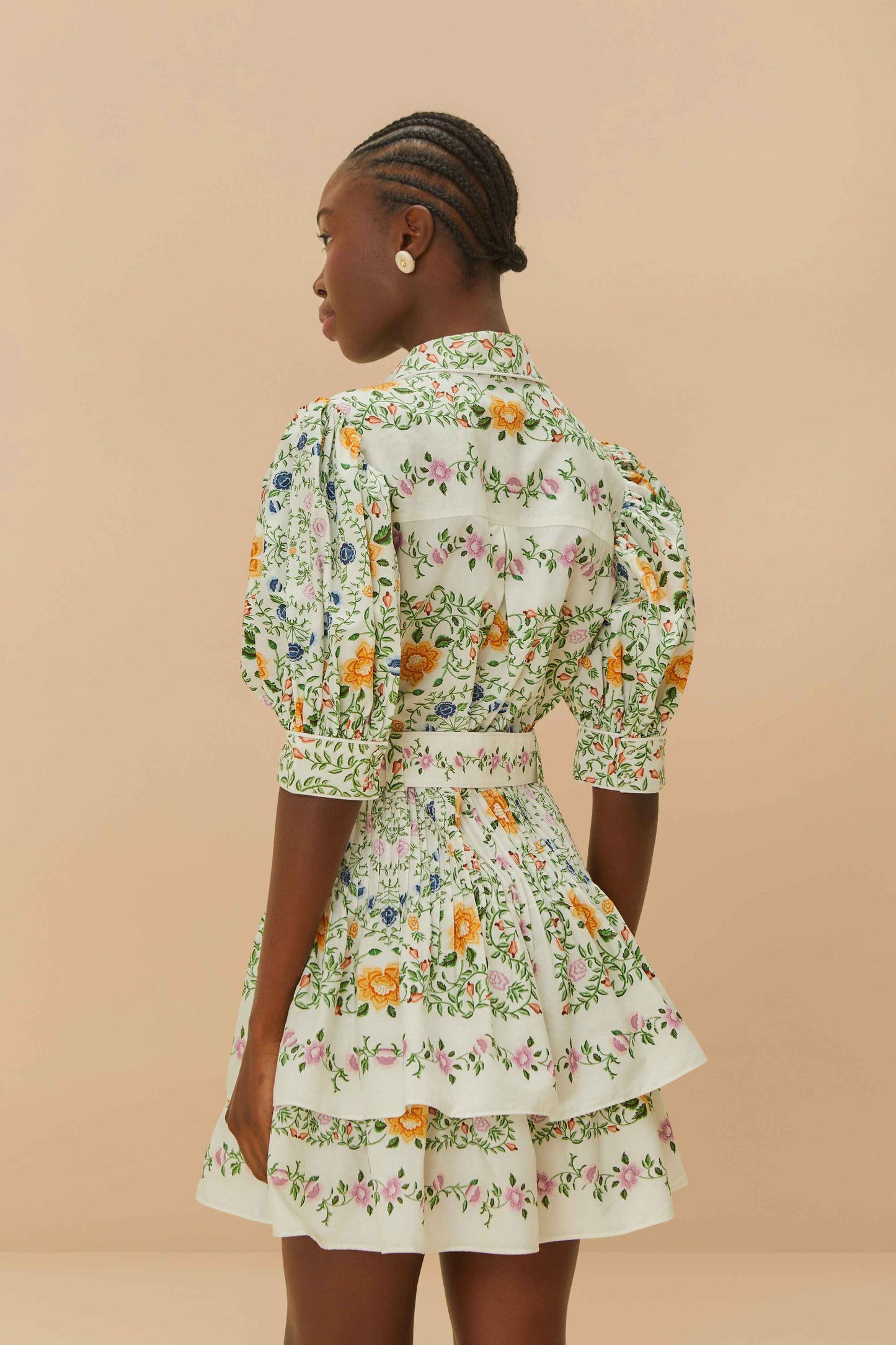 Off-White Folk Floral Short Sleeve Mini Dress