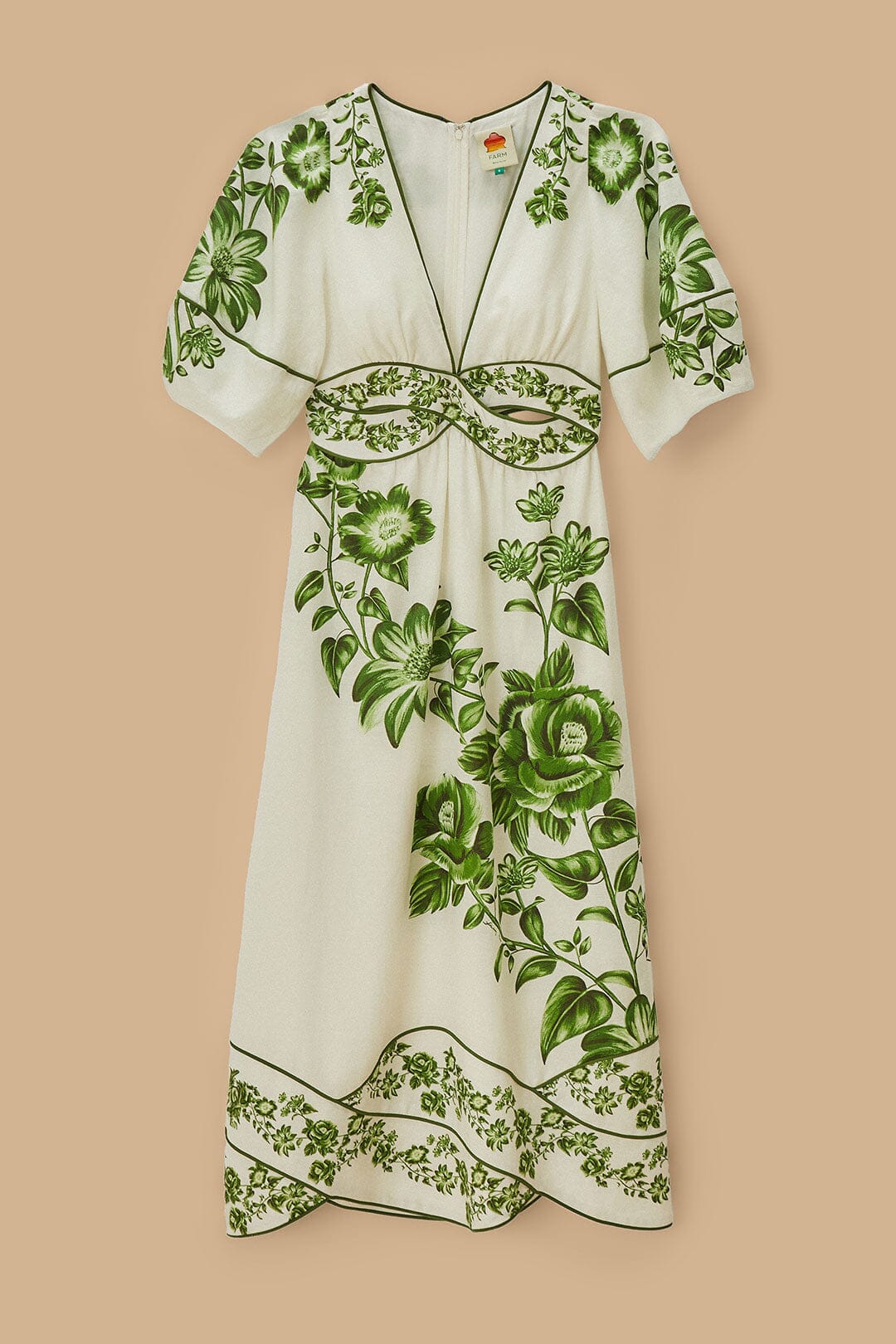 Off-White Green Floral Cascade LENZING™ ECOVERO™ Euroflax™ Midi Dress