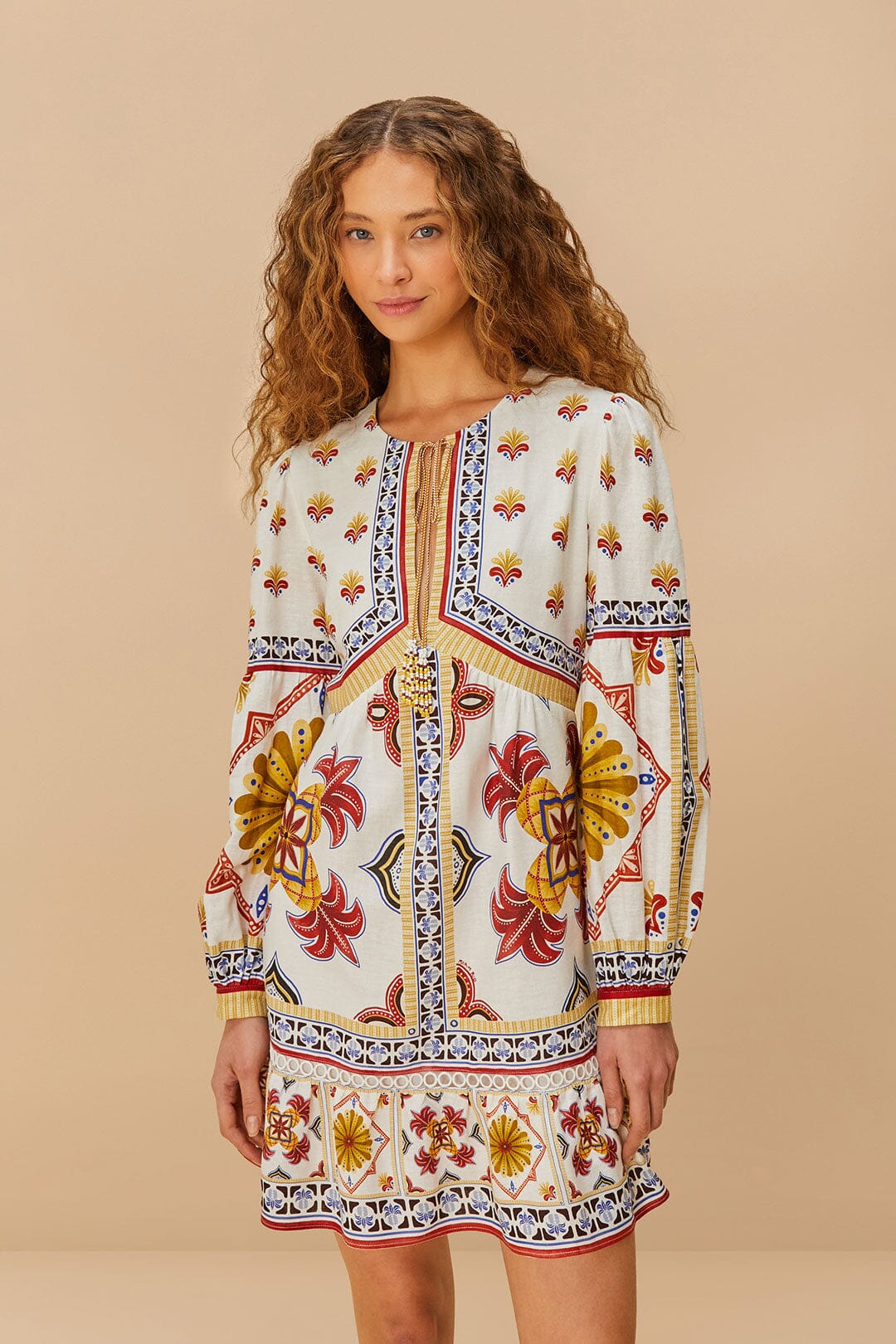 Farm Rio Off-white Marys Tiles Mini Dress - Marys Tiles Off-white Farm Rio Off-white Marys Tiles Mini Dress - Marys Tiles Off-white