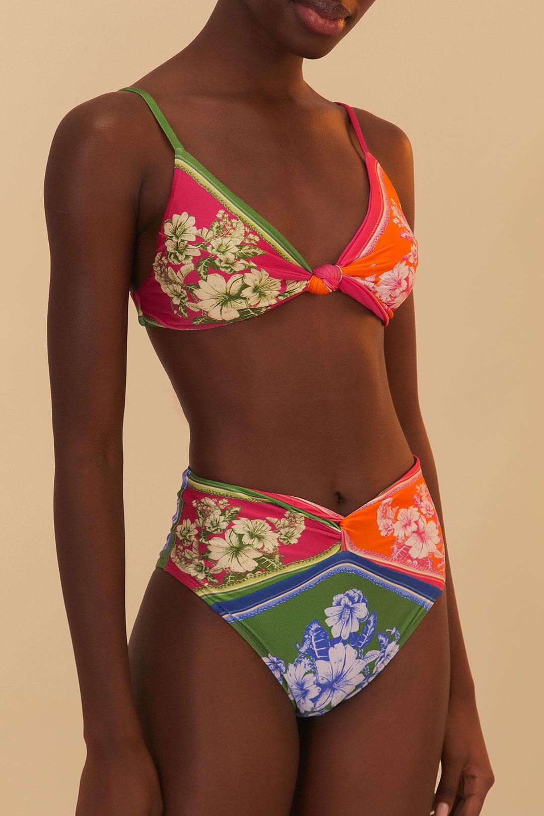 FLORAL ELEGANCE MIXED SCARVES HIGH WAIST BIKINI BO
