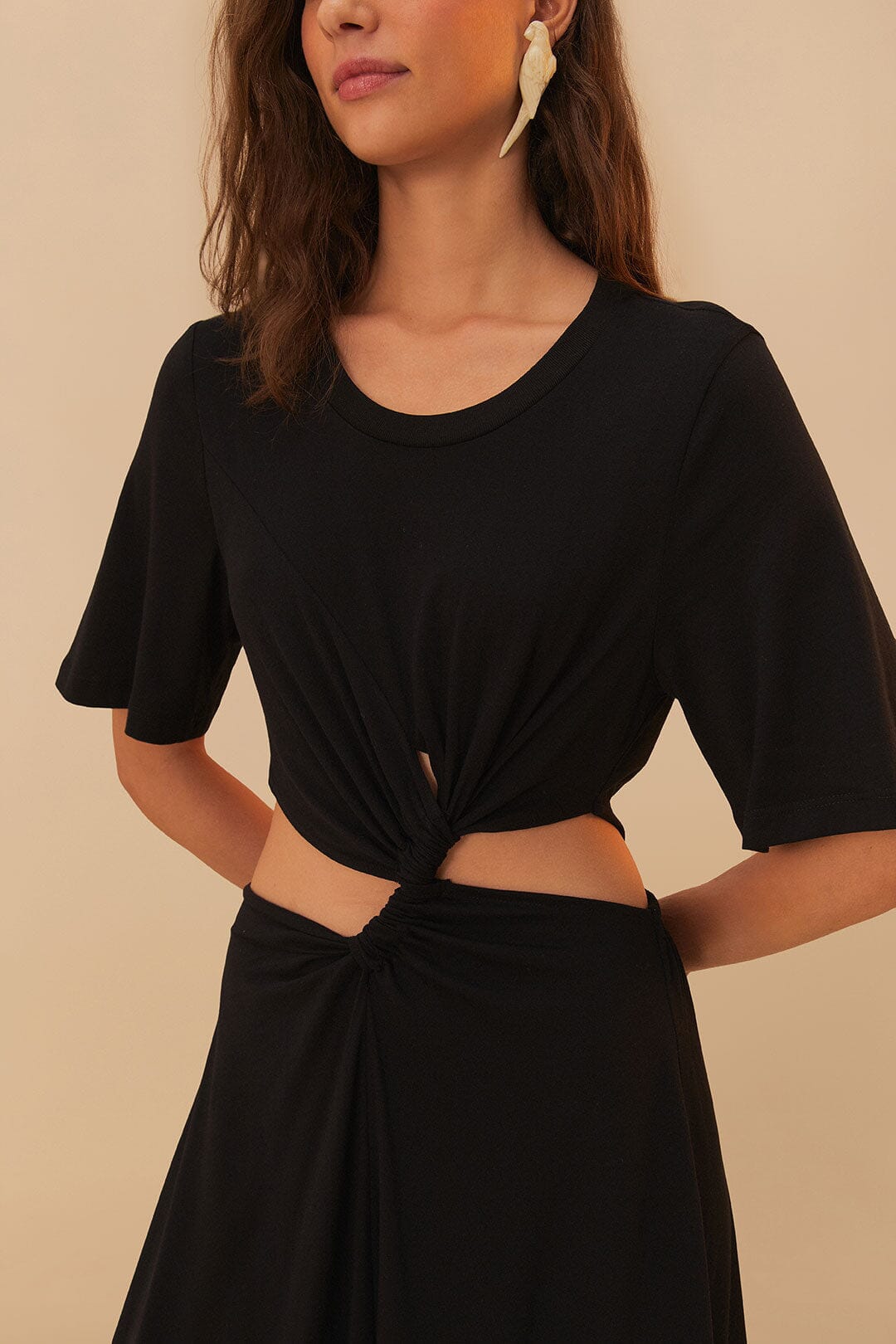 Black Cut-Out Short Sleeve Midi Dress