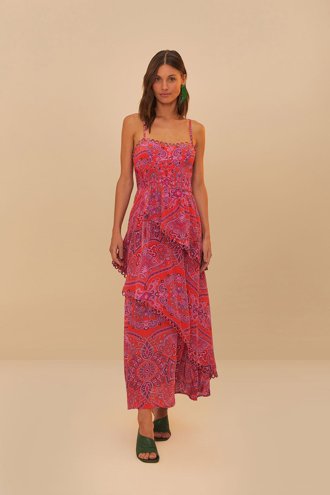 Red Paisley Scarf Loopy Trim Maxi Dress – FARM Rio