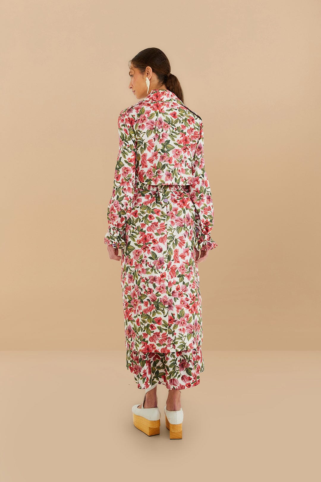 Halftone Pink Bouganvillea Oversized Trench Coat