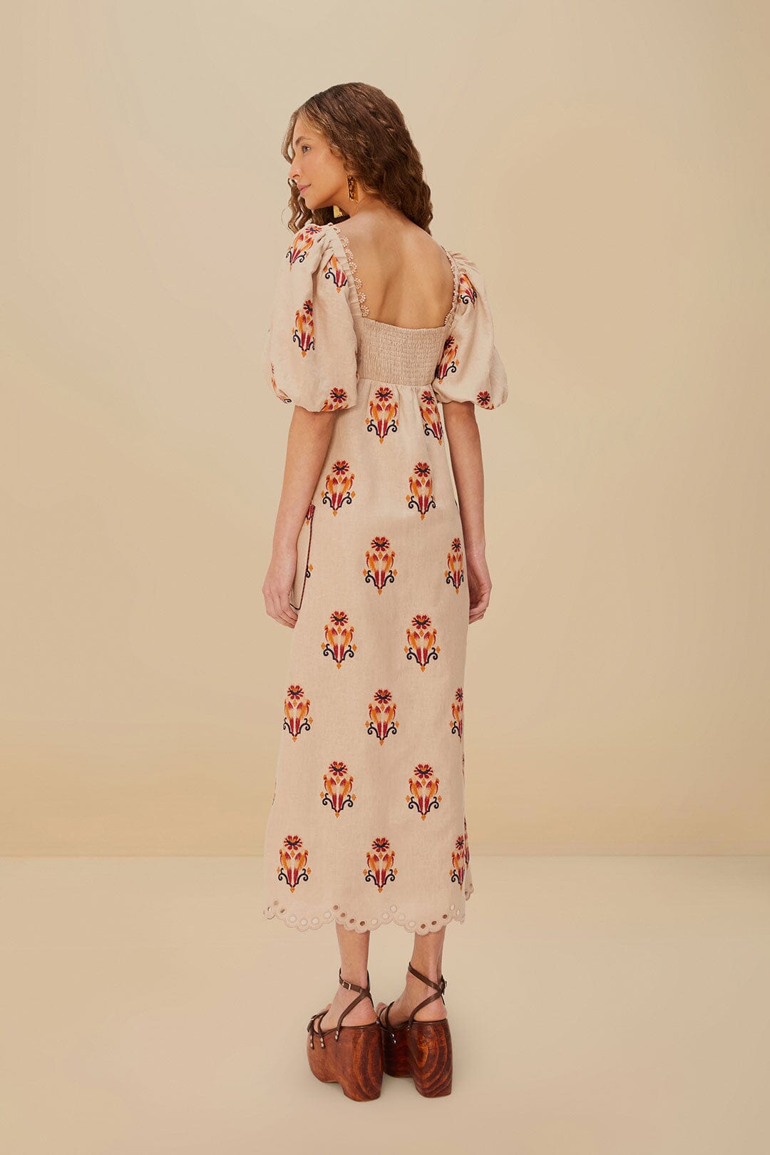 Rose Embroidered Macaw Euroflax™ Premium Linen Maxi Dress