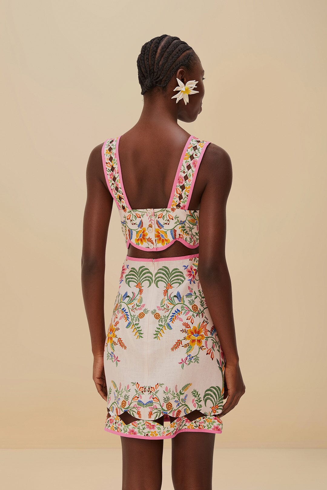 Pink Delicate Forest Euroflax™ Premium Linen Mini Dress