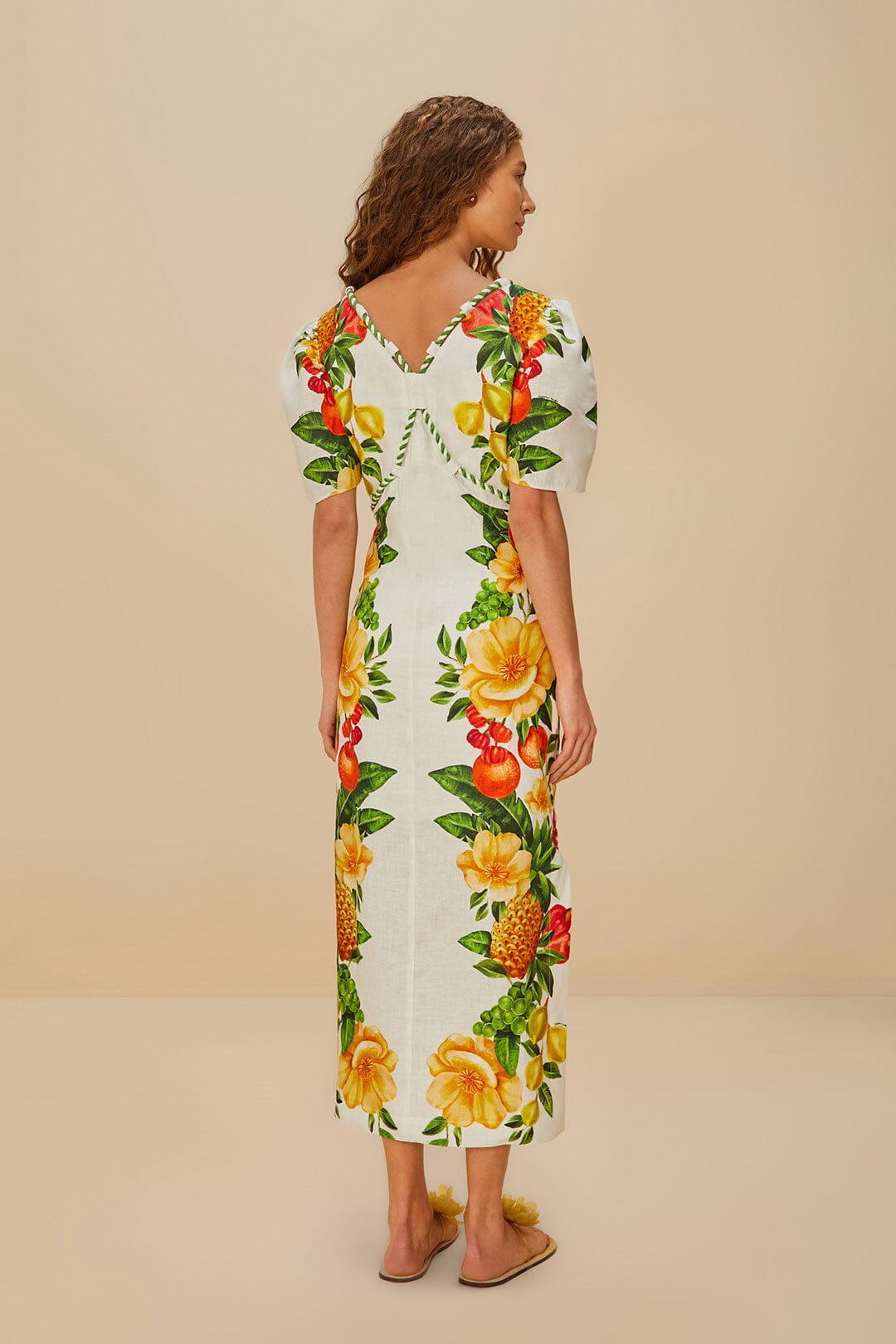 Off-White Picnic Flowers Euroflax™ Premium Linen Maxi Dress