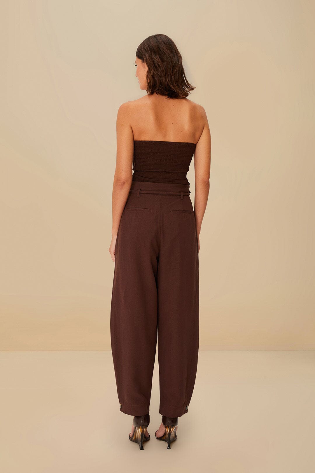 Coffee Topstitched Clochard Pants