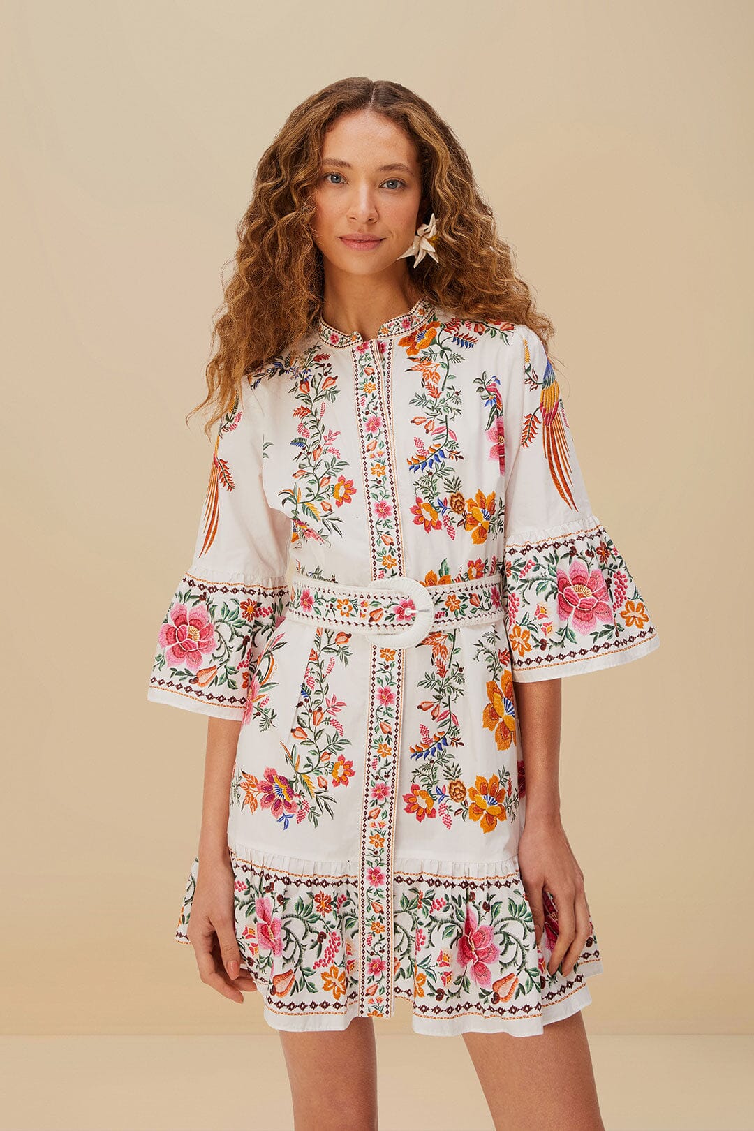 Off-White Delicate Forest Scarves Mini Dress FARM Rio Off-White Delicate Forest Scarves Mini Dress FARM Rio