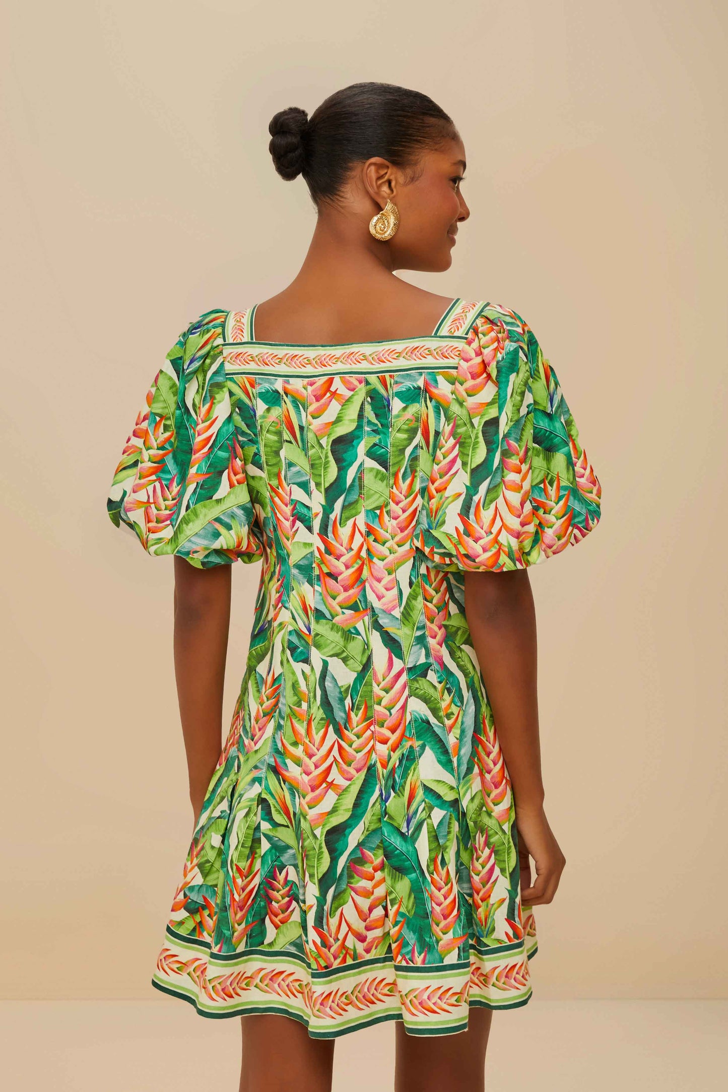 Off-White Heli Leaves LENZING™ ECOVERO™ Euroflax™ Mini Dress