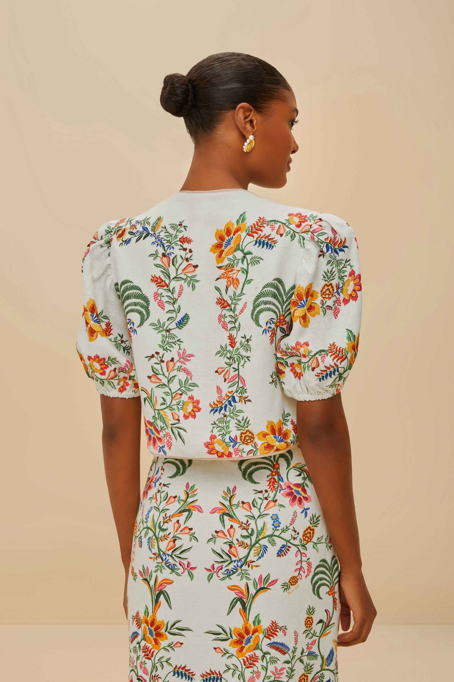 Off-White Delicate Forest Scarves Euroflax™ Premium Linen Blouse