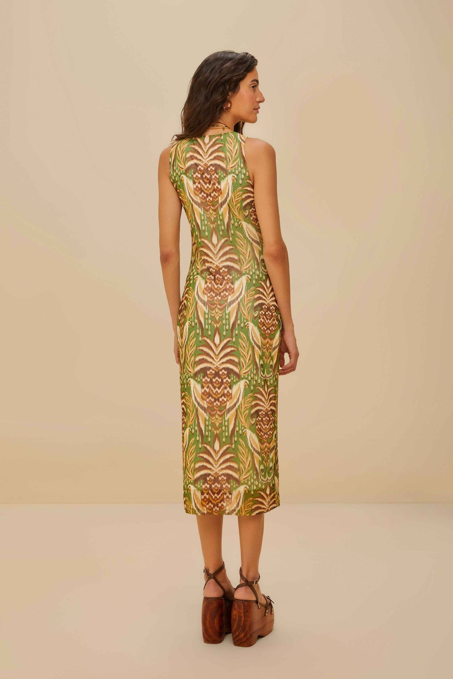 Pineapple Tapestry Green Tulle Midi Dress