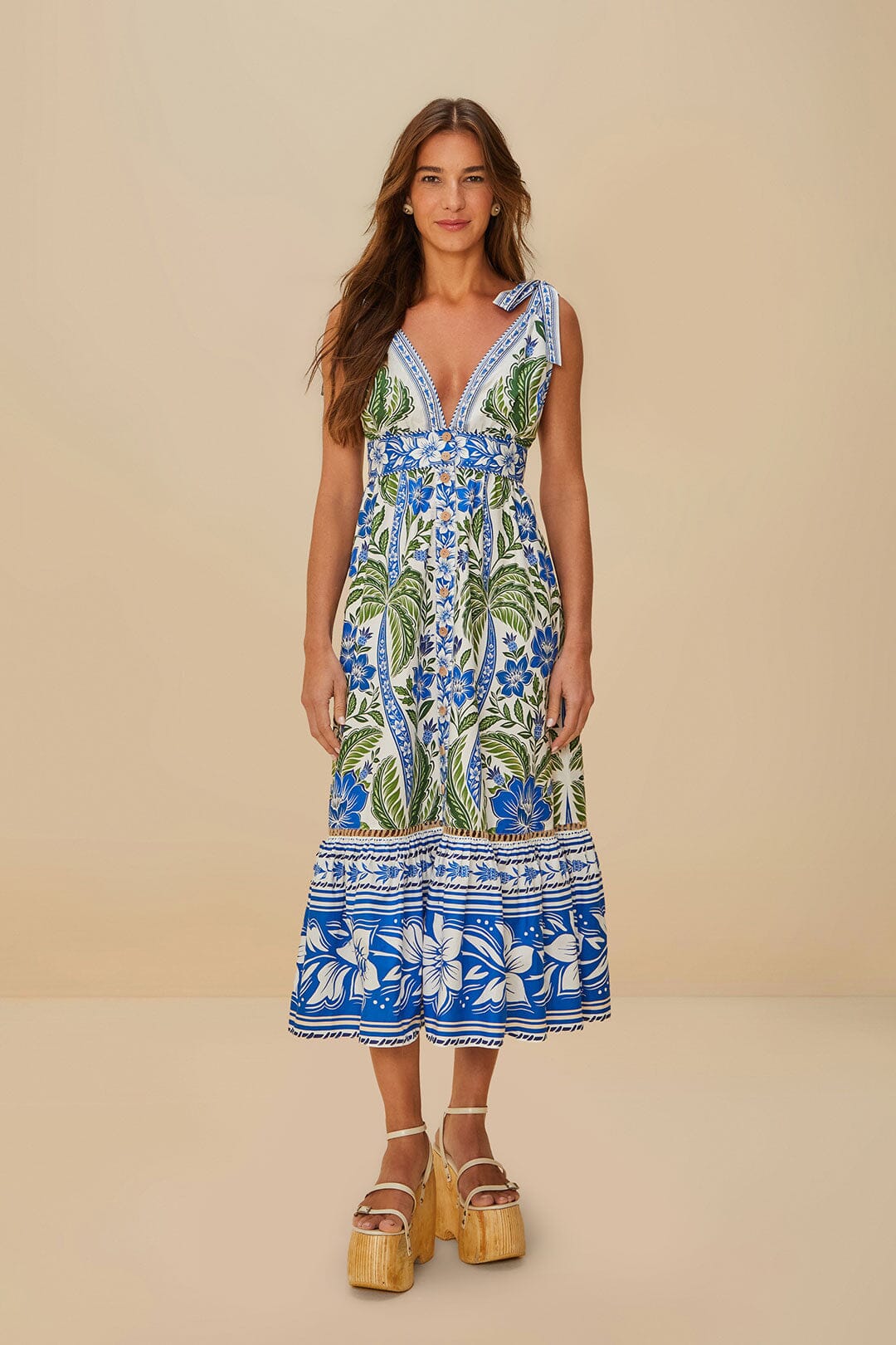 farm rio flower stripes off white midi dress Off-White Flowers Beach Midi Dress FARM Rio