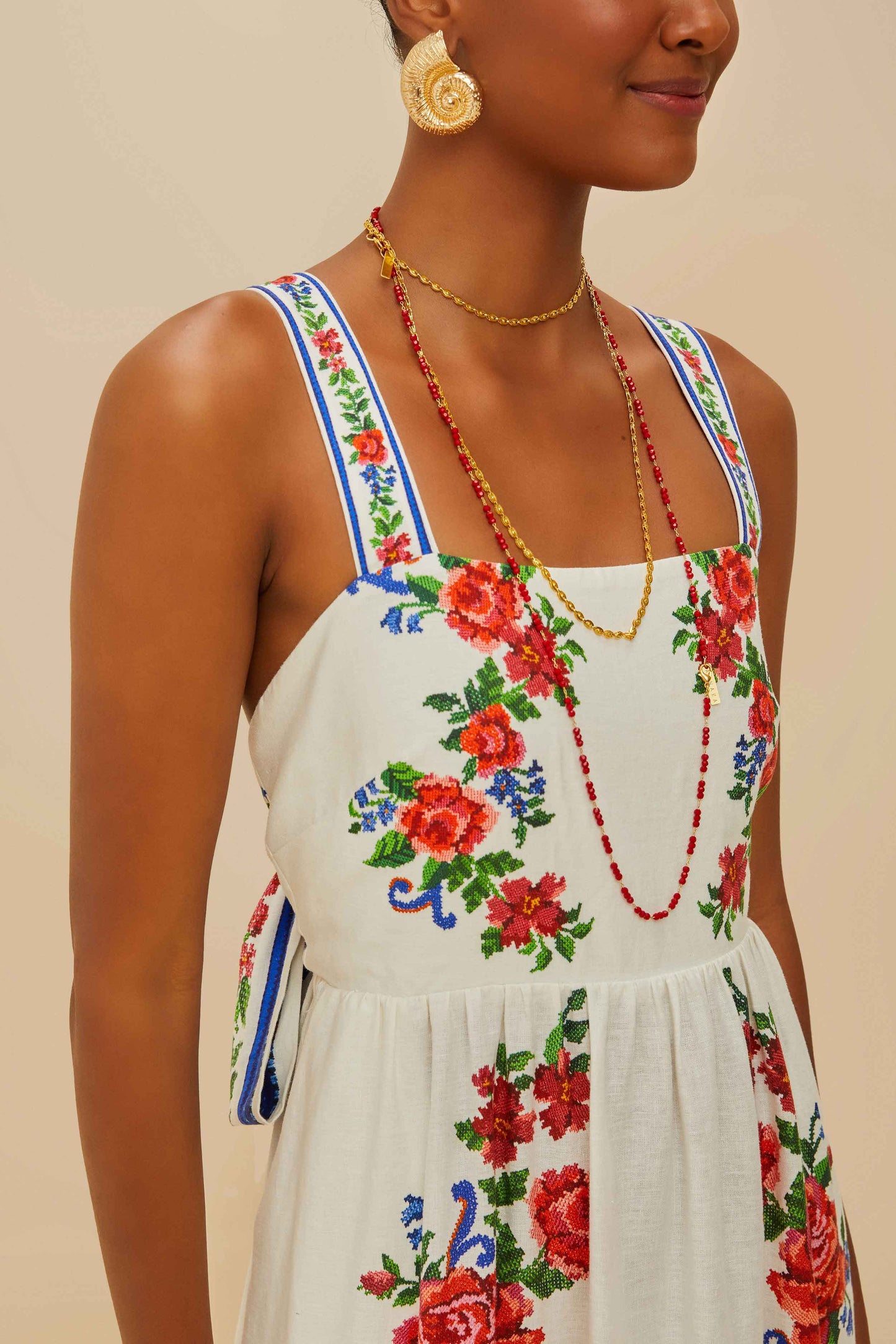 Off-White Flower Tapestry LENZING™ ECOVERO™ Euroflax™ Maxi Dress