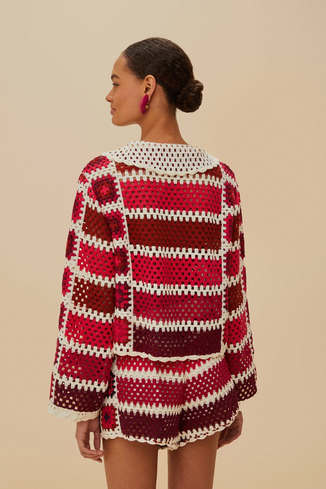 Red Colorful Crochet Tiles Shirt