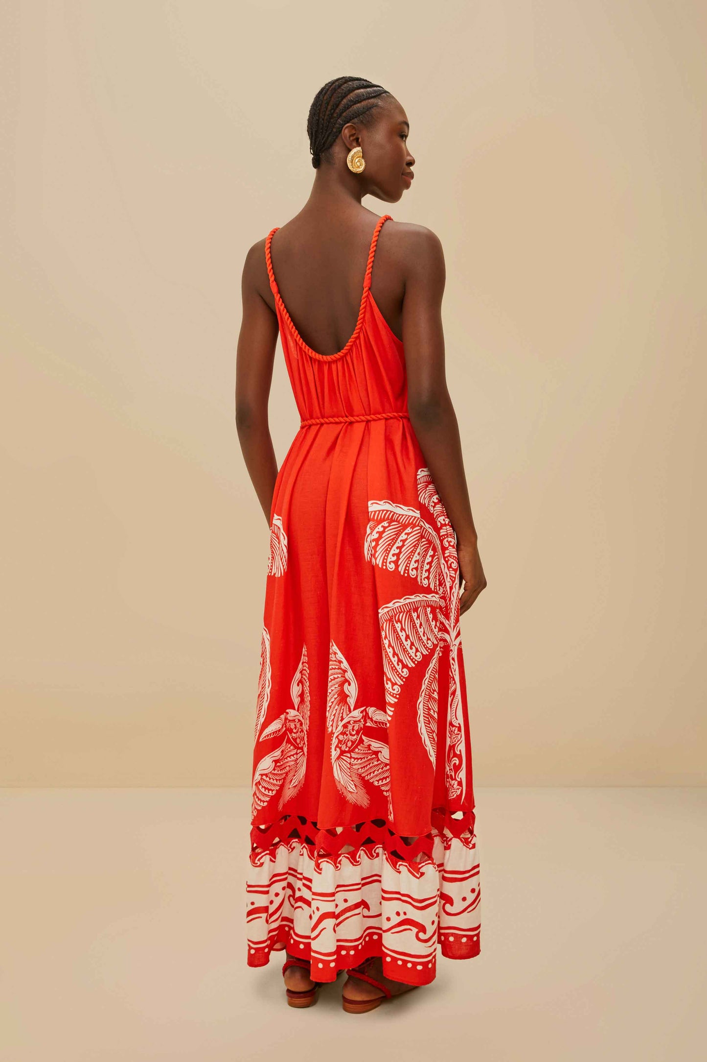 Red Majestic Coconut Tree LENZING™ ECOVERO™ Euroflax™ Maxi Dress