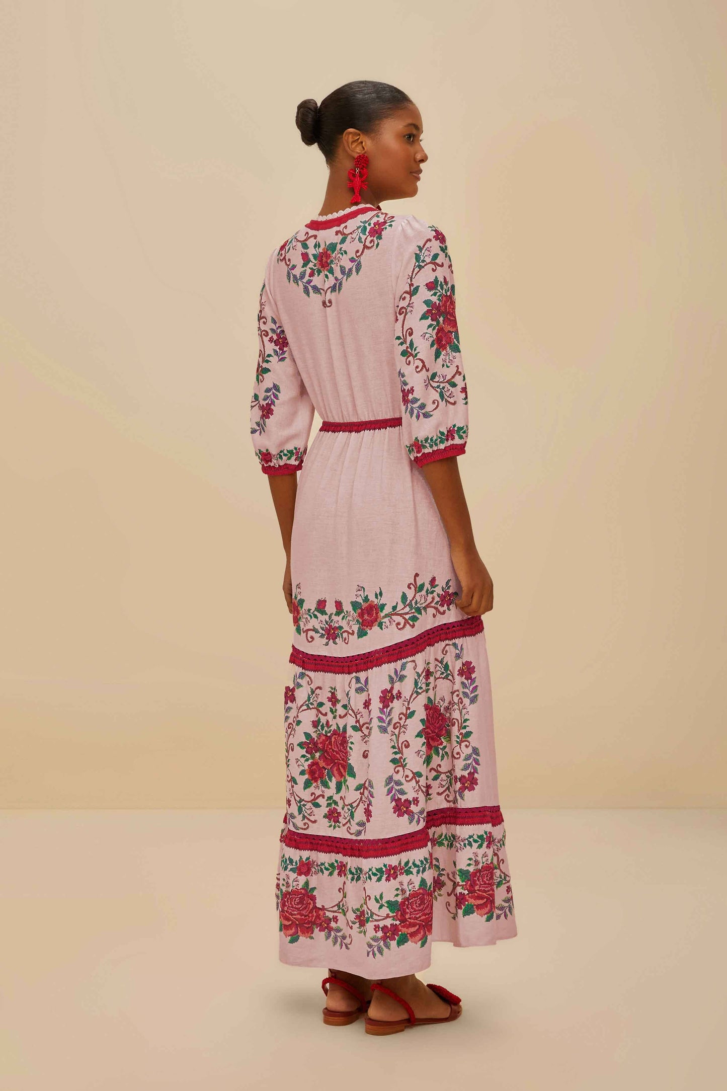 Pink Flower Tapestry LENZING™ ECOVERO™ Euroflax™ Maxi Dress