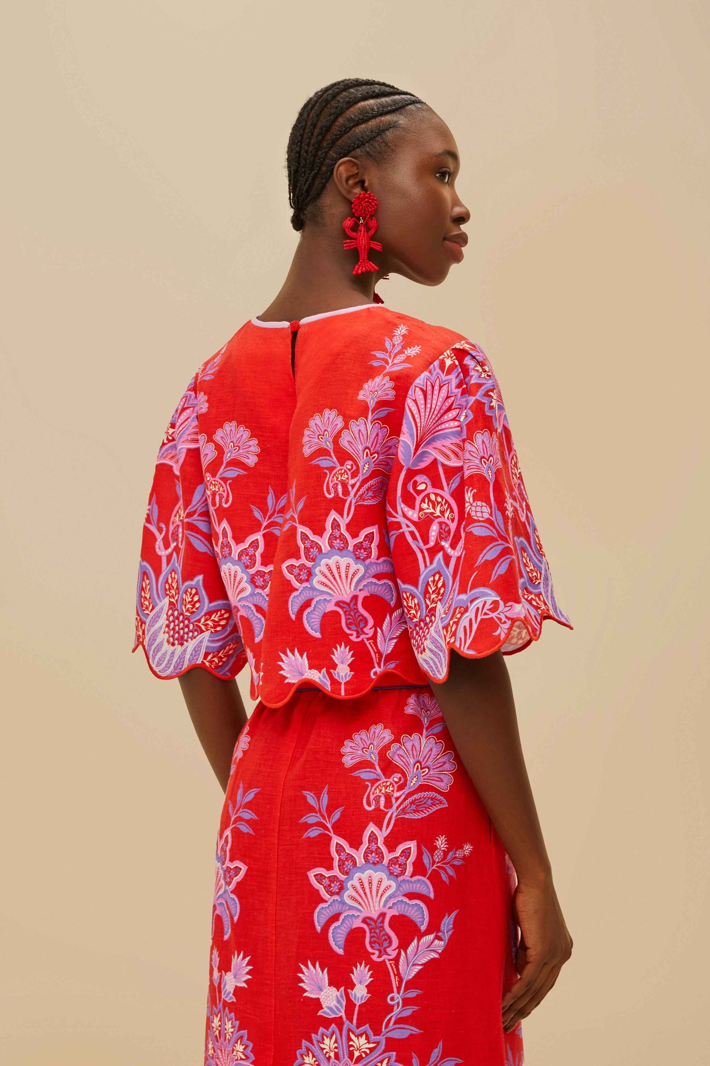 Red Porcelain Garden Euroflax™ Premium Linen Blouse