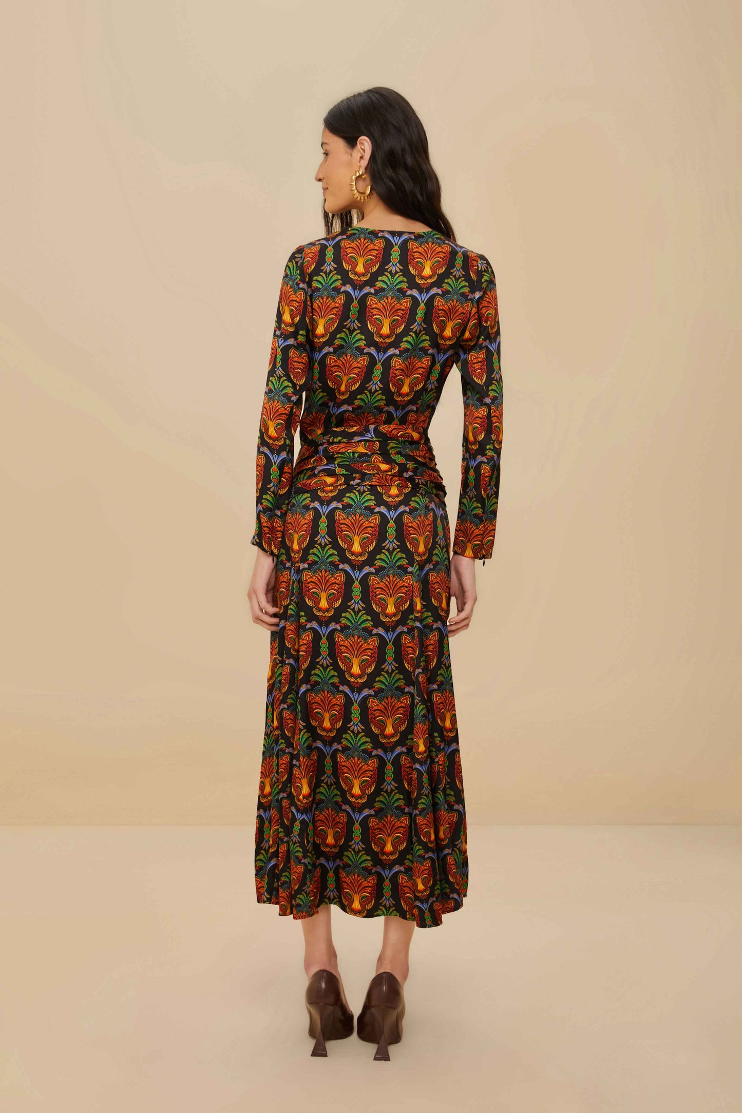 Black Boho Panther LENZING™ ECOVERO™ Viscose Midi Dress