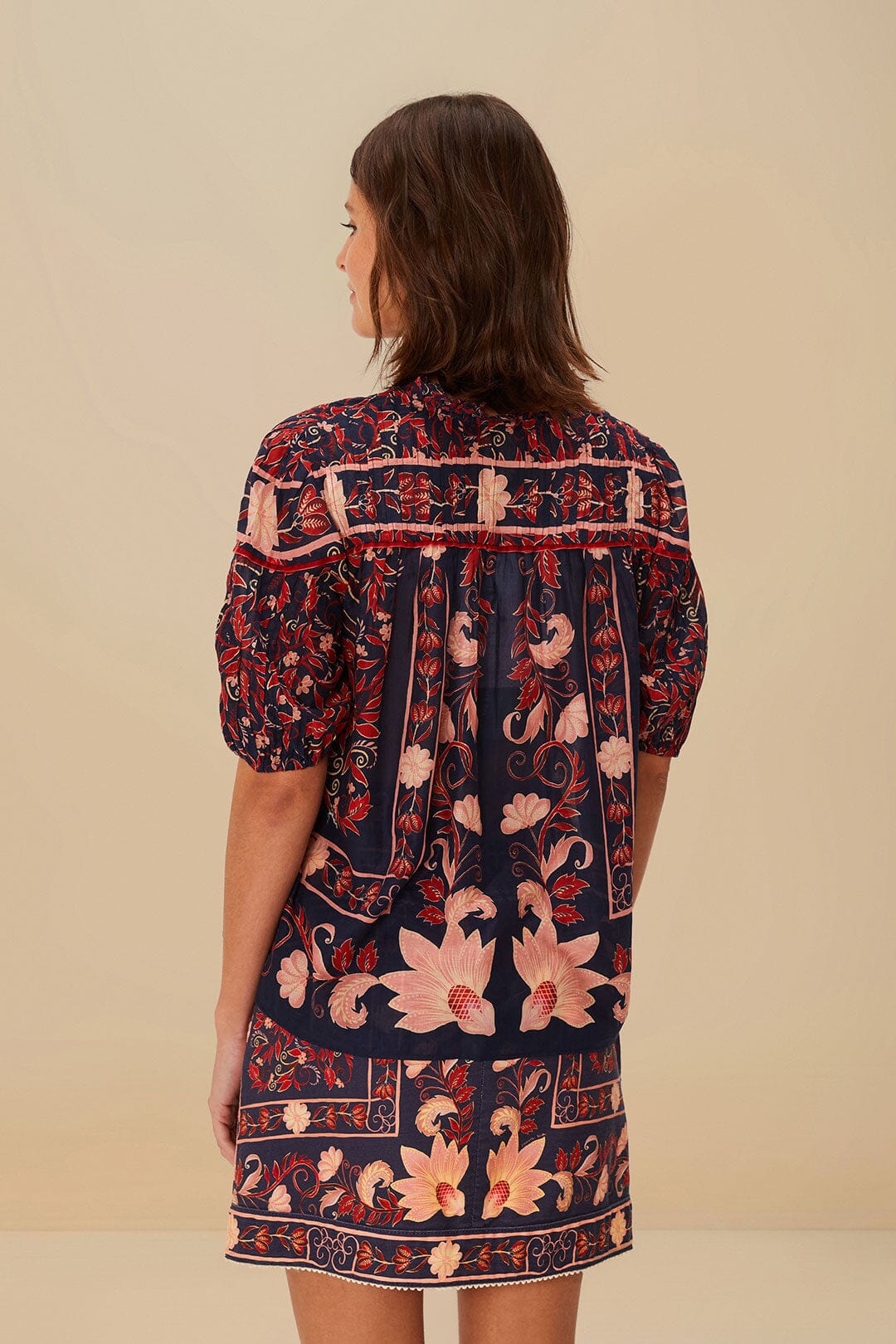 Boho Floral Scarf Navy Blue Blouse