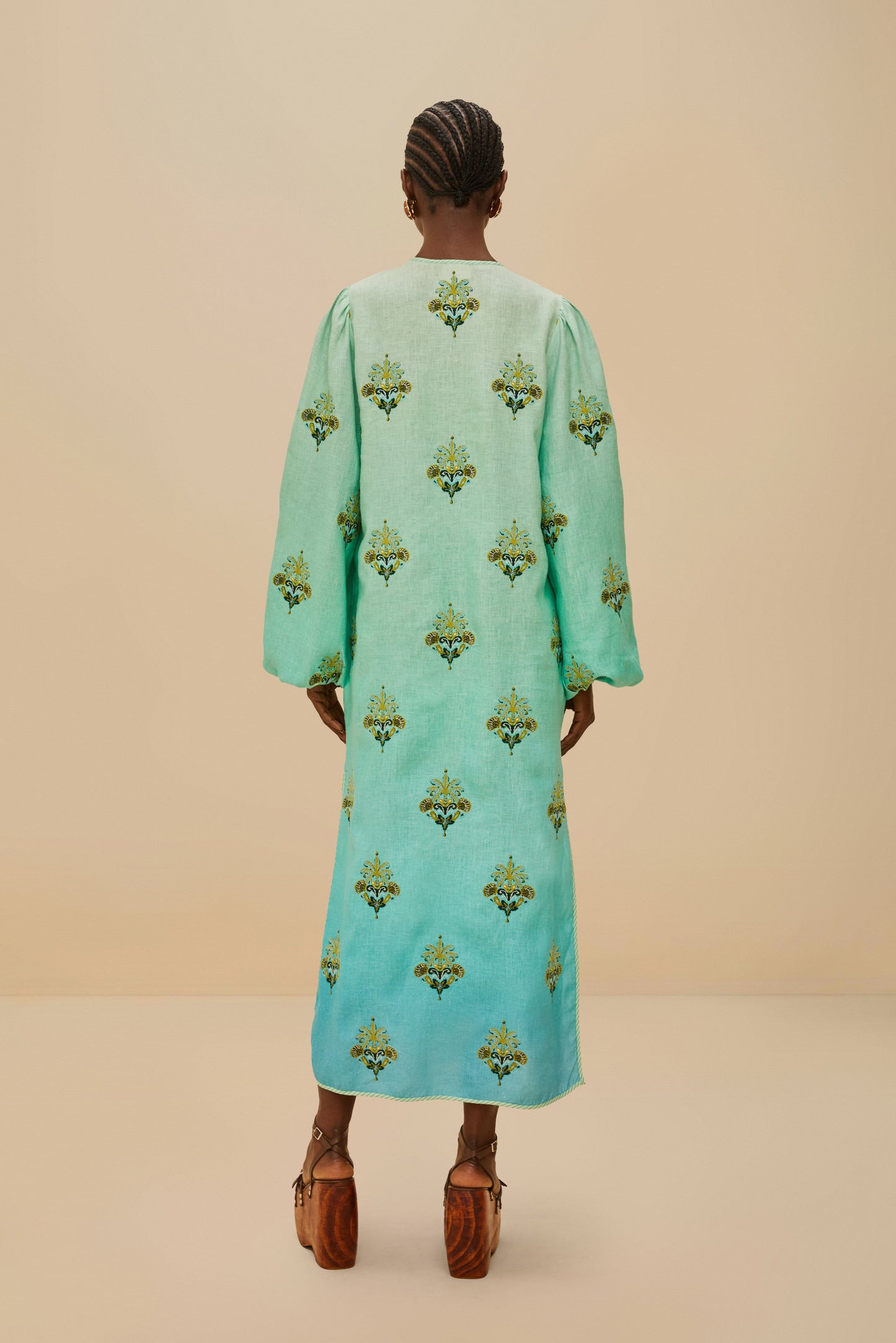 Turquoise Palm Tree Tapestry Embroidered Tunic