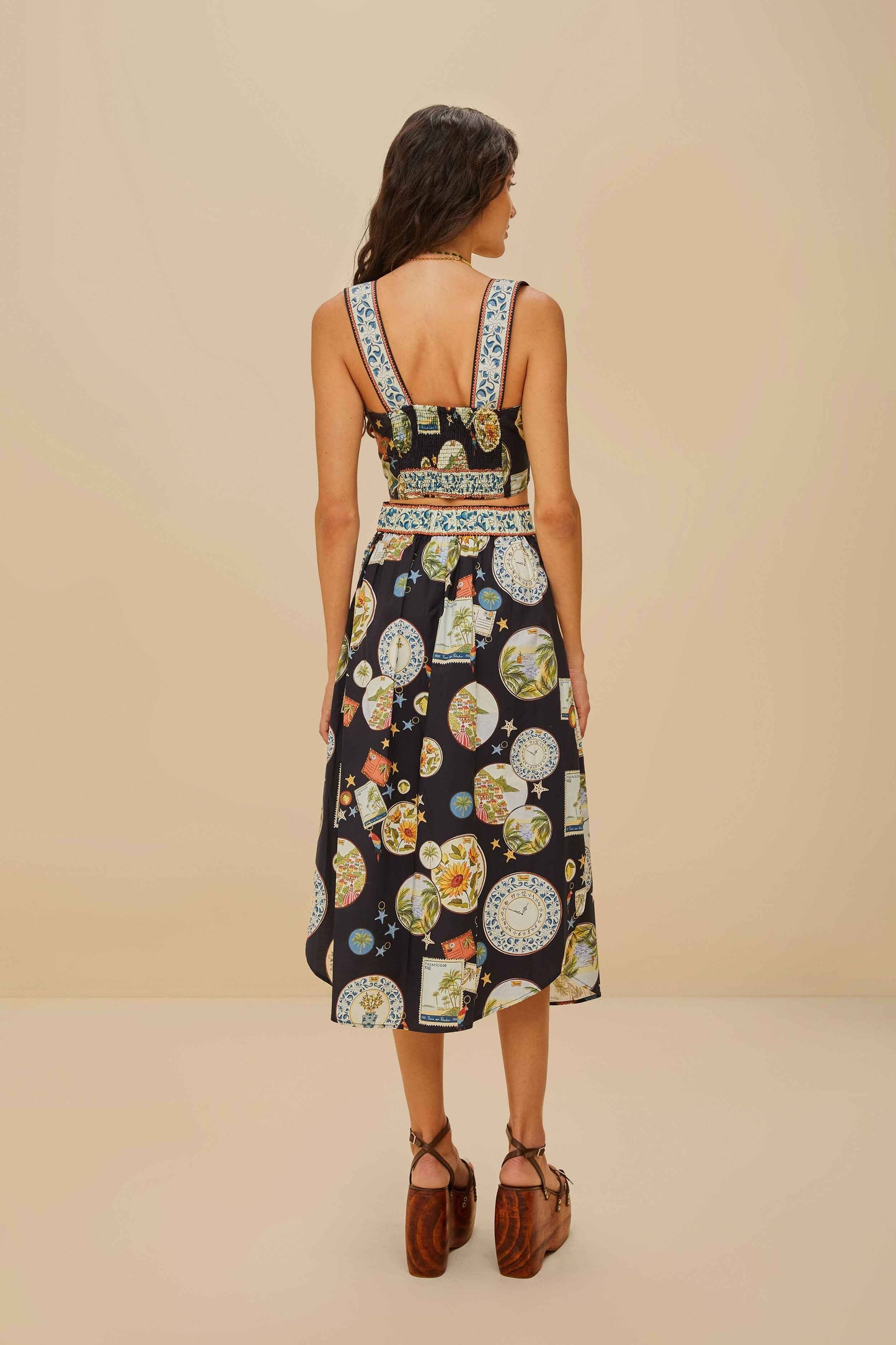 Black Trip Souvenir Organic Cotton Midi Skirt