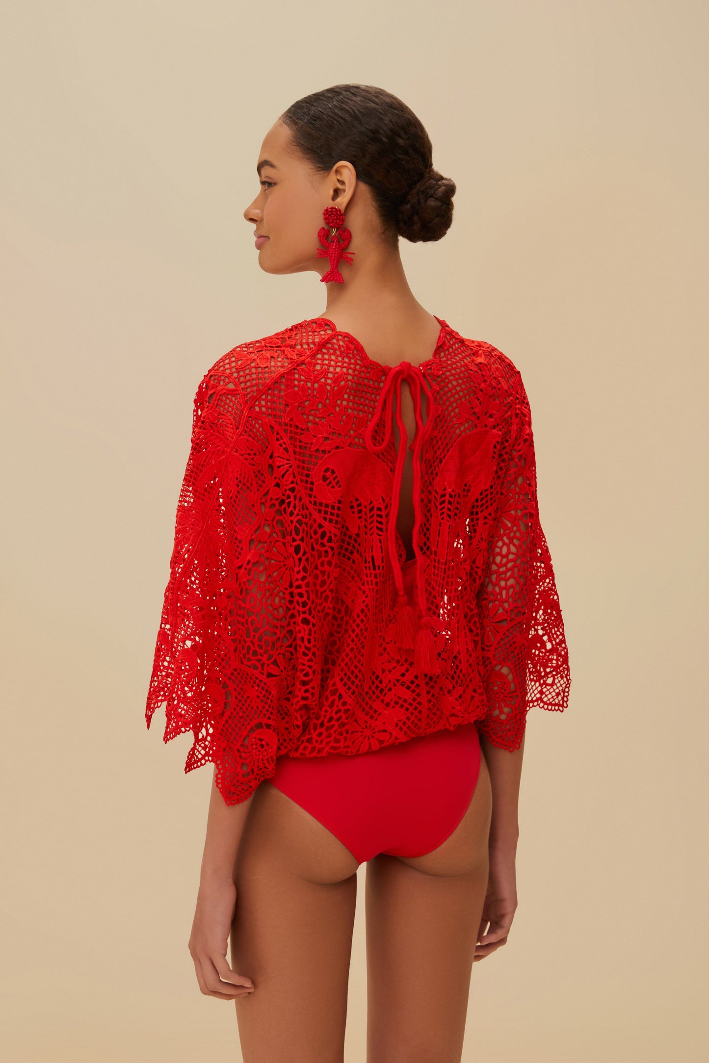 Red Landscape Guipure Bodysuit