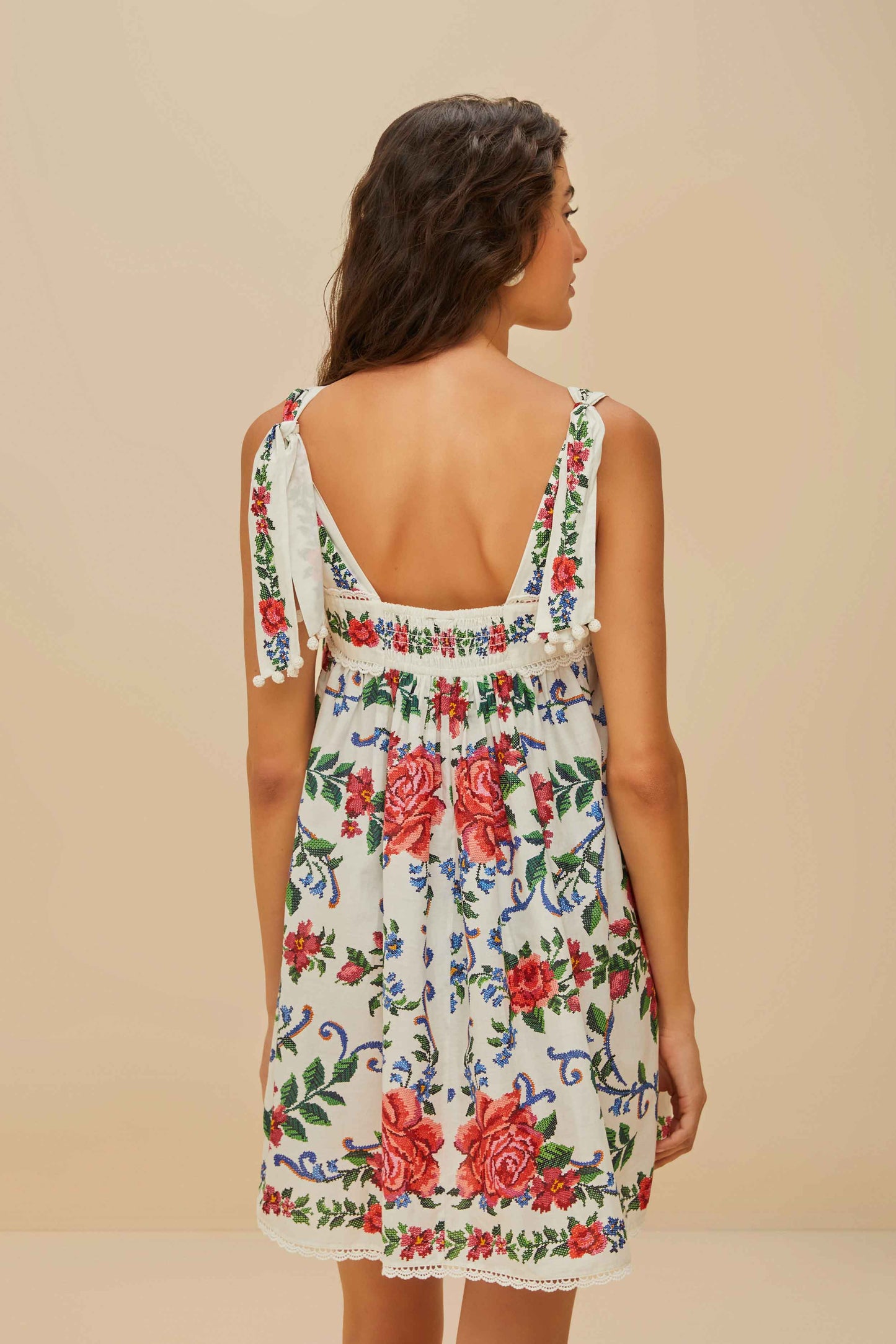 Off-White Flower Tapestry Mini Dress