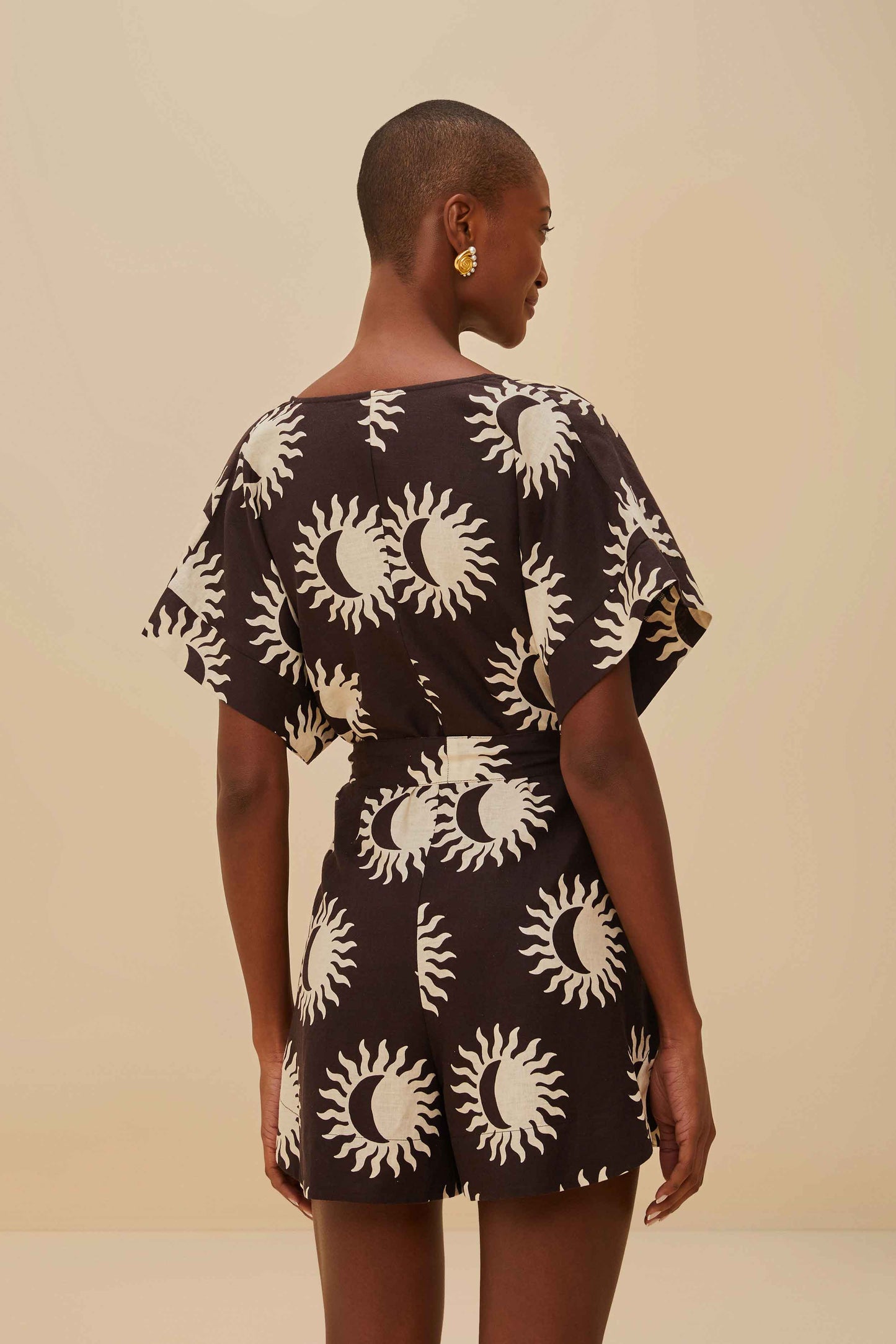 Black Sunny Moon LENZING™ ECOVERO™ Euroflax™ Romper