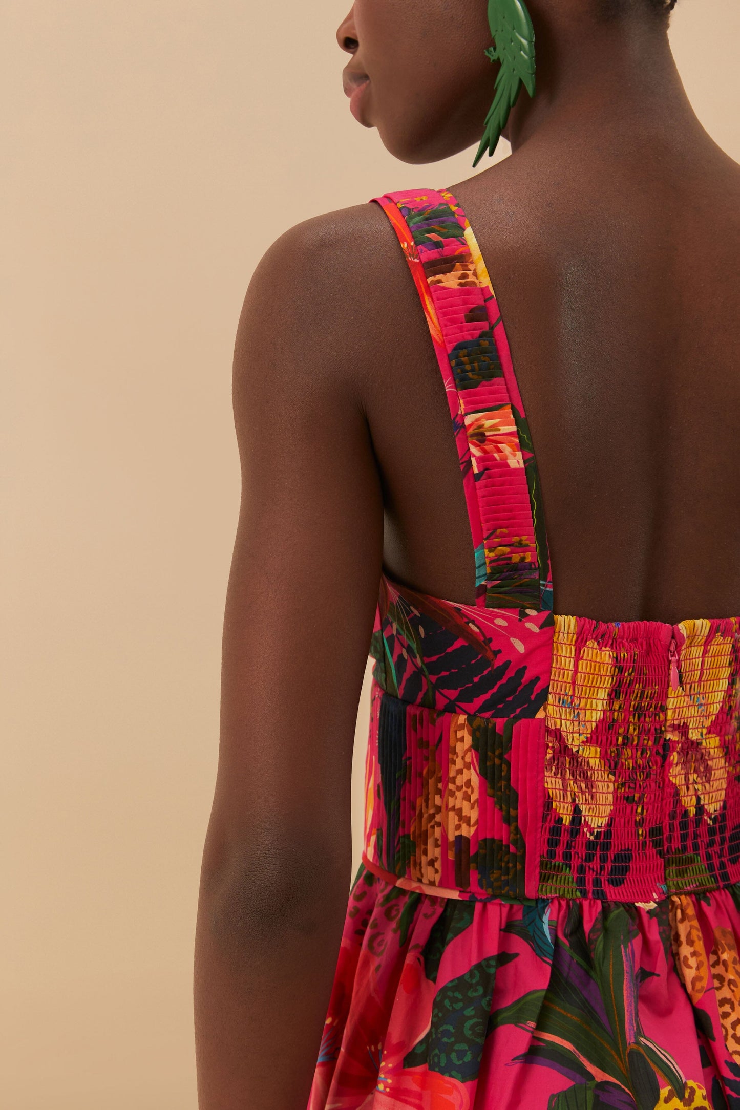 Pink Leopard Flowers Organic Cotton Midi Dress