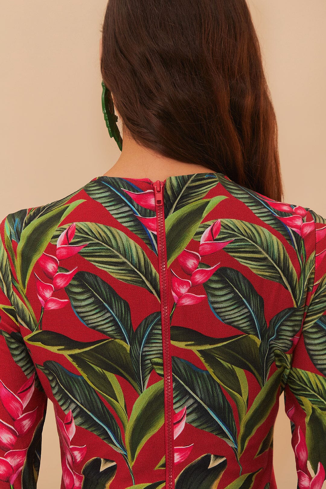 Red Dream Garden Jersey Midi Dress