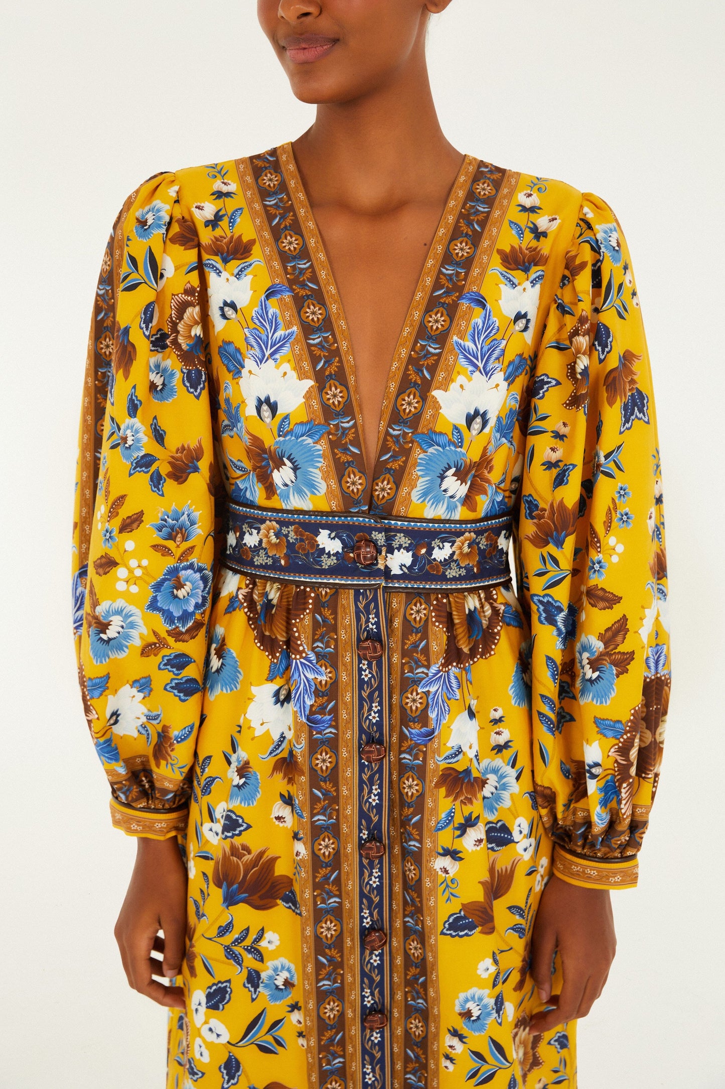 Yellow Flowering Garden Tree Organic Cotton Maxi Dress